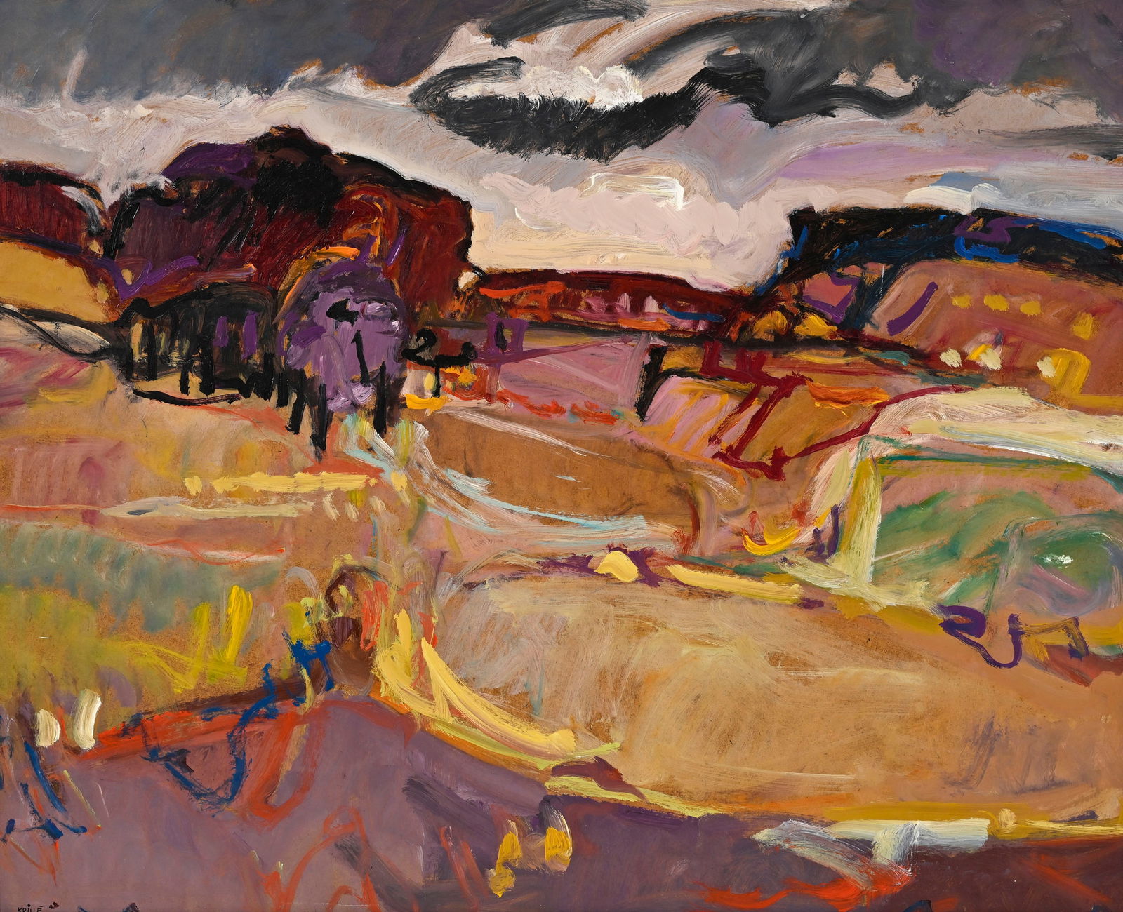 Jean Krillé (1923-1991), Paysage, huile sur pavatex, signée, 100x120 cm: Jean Krillé (1923-1991), Paysage, huile sur pavatex, signée, 100x120 cm 
