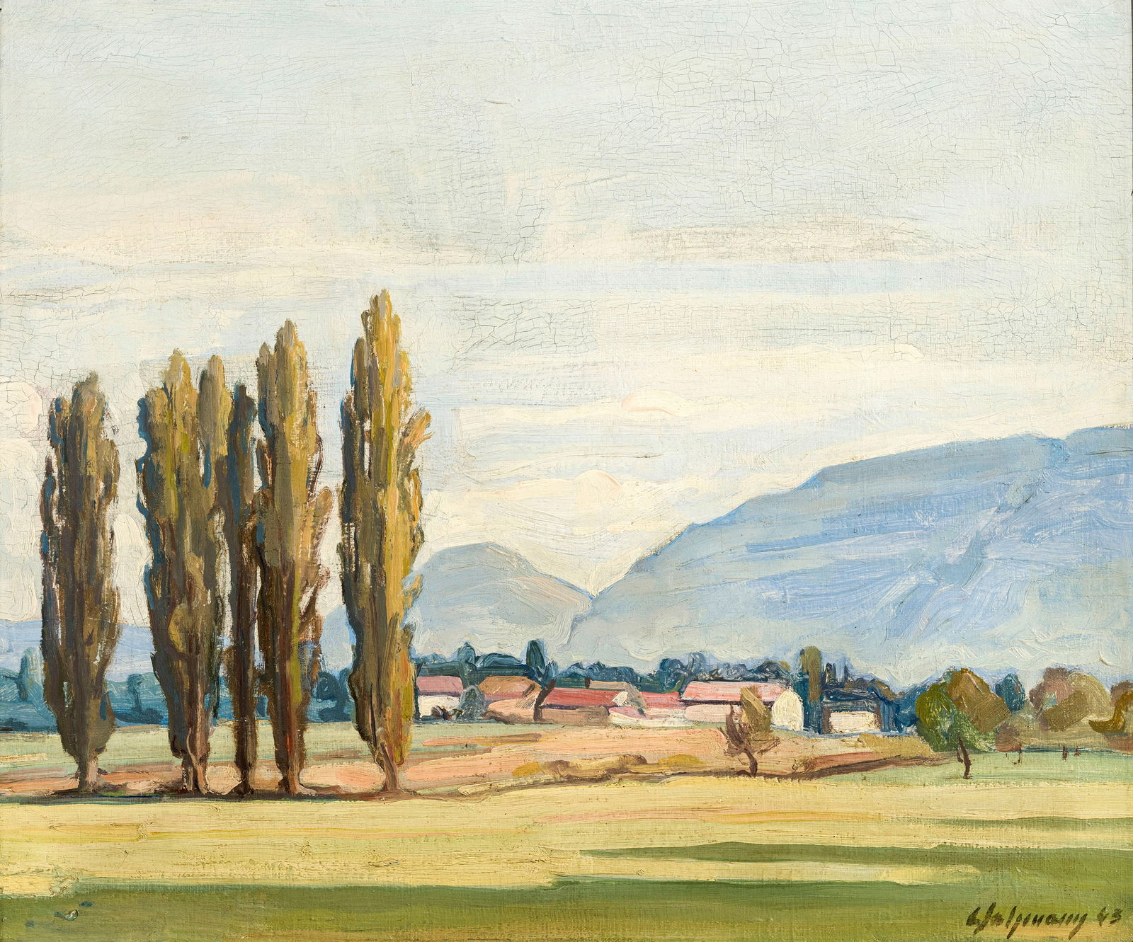 Louis H. Salzmann (1887-1955), "Troinex, peuplier et Salève", 1943, huile sur toile, signé (1 of 5)