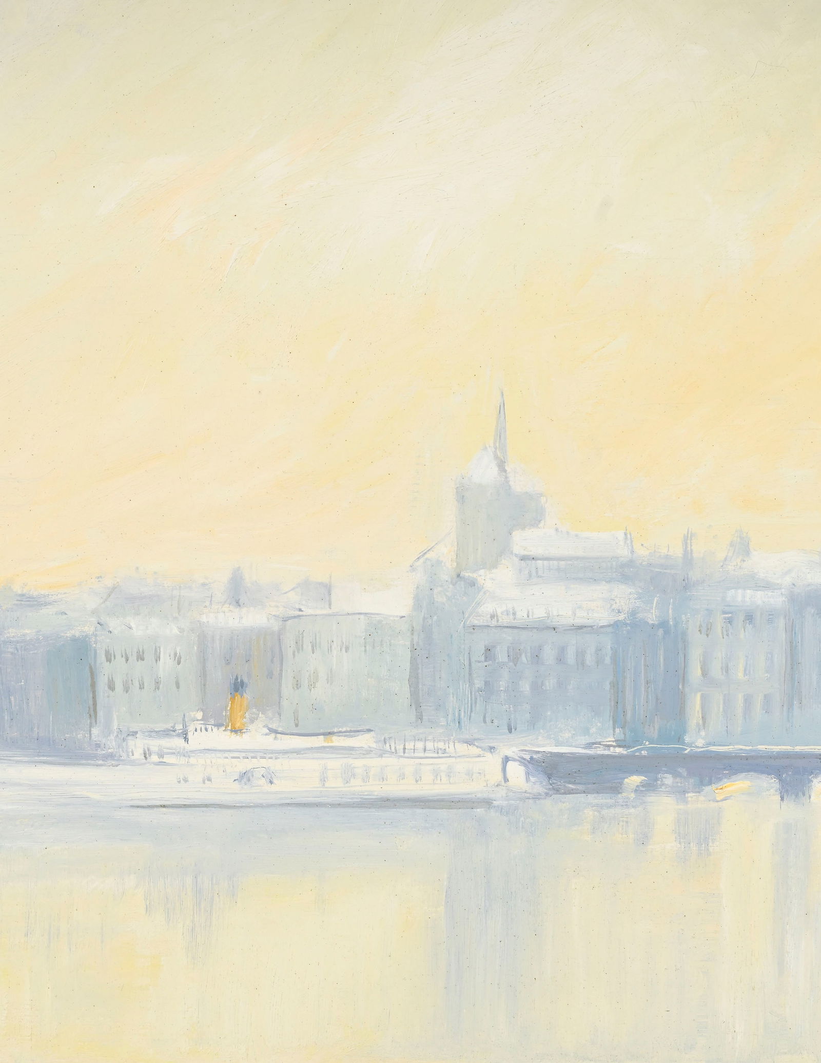 Claude Sauthier (1929-2016), Vue de Genève depuis le quai du Mont-Blanc, huile sur panneau, 54x - 2