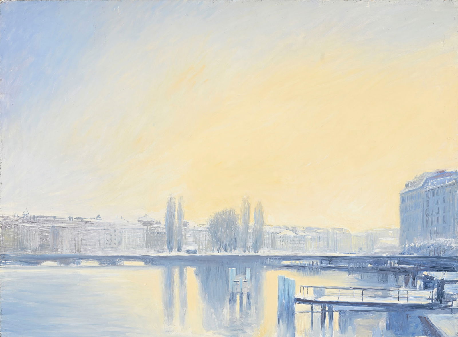 Claude Sauthier (1929-2016), Vue des Berges, huile sur panneau, 54x73 cm: Claude Sauthier (1929-2016), Vue des Berges, huile sur panneau, 54x73 cm