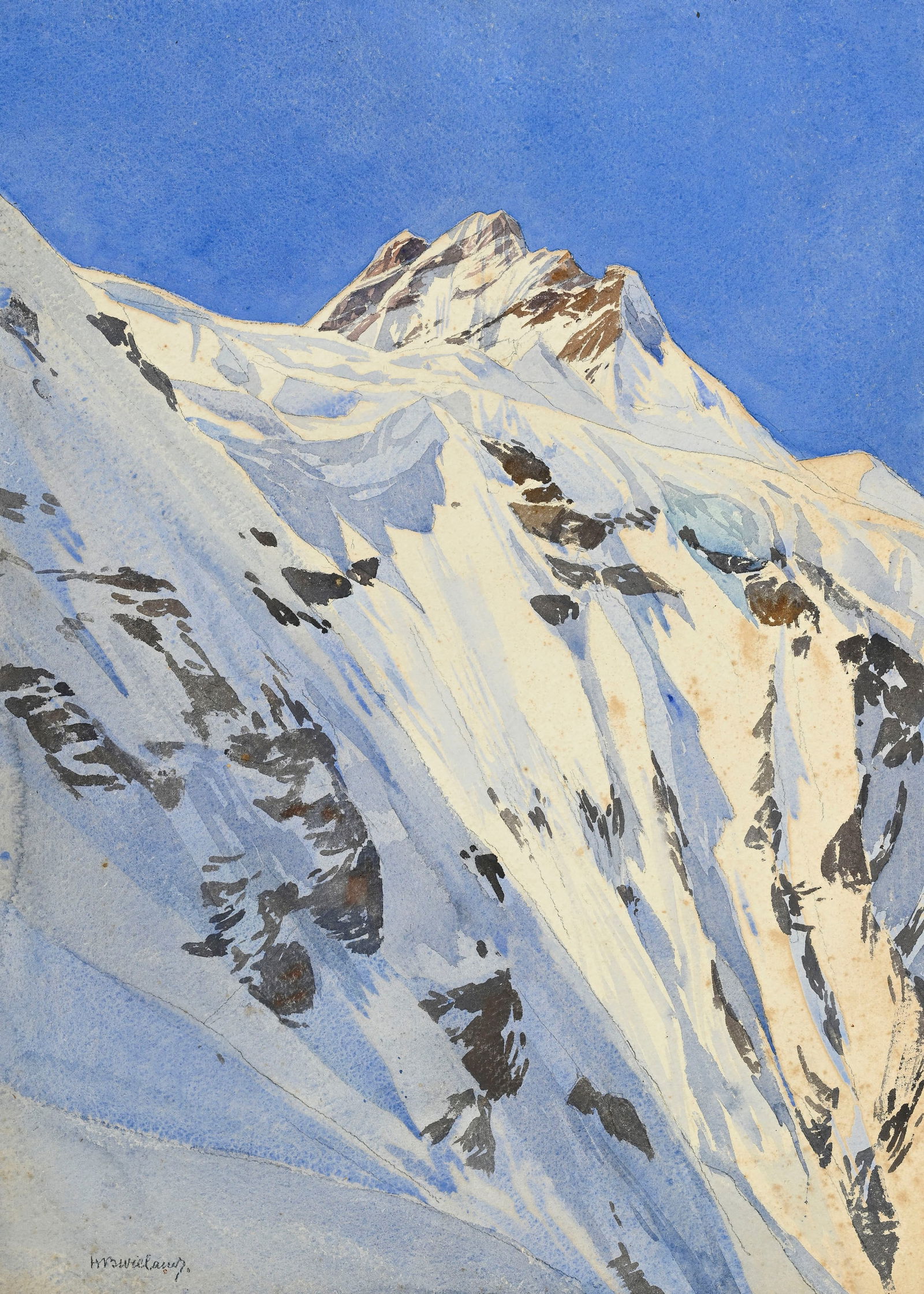 Hans Beat Wieland (1867-1945), Jungfrau, aquarelle sur papier, signée, 71,5x51,5 cm Proven: Hans Beat Wieland (1867-1945), Jungfrau, aquarelle sur papier, signée, 71,5x51,5 cm Provenance: offert par l'artiste dans les années 1920, puis resté dans la famille jusqu'à ce