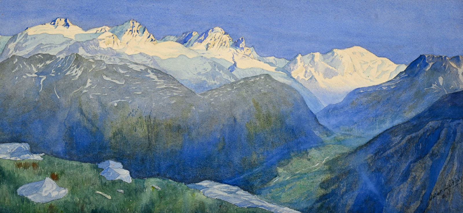 Oskar Wilhelm Lüthy (1882-1945), Paysage de montages, 1904, aquarelle sur papier, signée e (1 of 4)