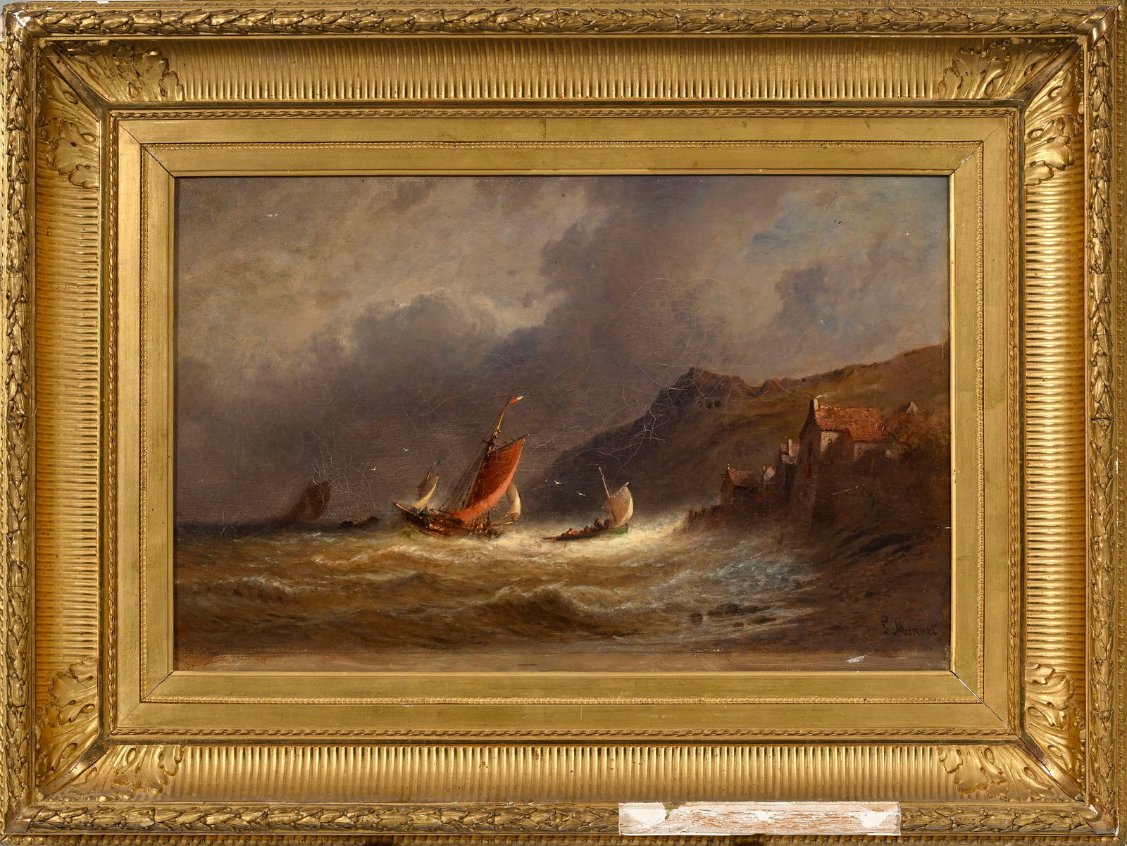 Louis Mennet (1829-1875), Bateaux dans la tempête, huile sur toile, signée, 40x60 cm - 2