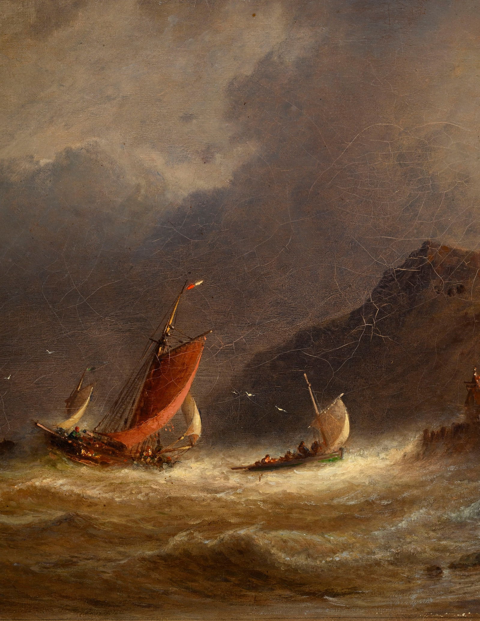Louis Mennet (1829-1875), Bateaux dans la tempête, huile sur toile, signée, 40x60 cm - 3