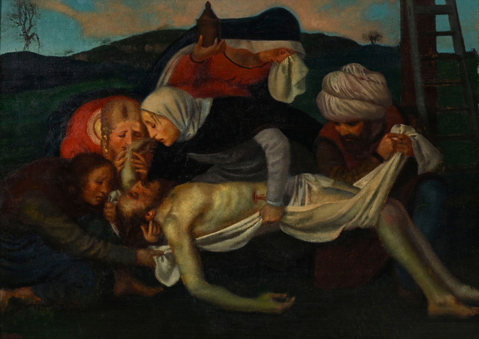 Louis Charles Rivier (1885-1963), "Descente de croix", c. 1920-1925, détrempe sur bois, sign: Louis Charles Rivier (1885-1963), "Descente de croix", c. 1920-1925, détrempe sur bois, signée et datée (illisible), 50,5x70 cm Cette œuvre figure dans l'inventaire