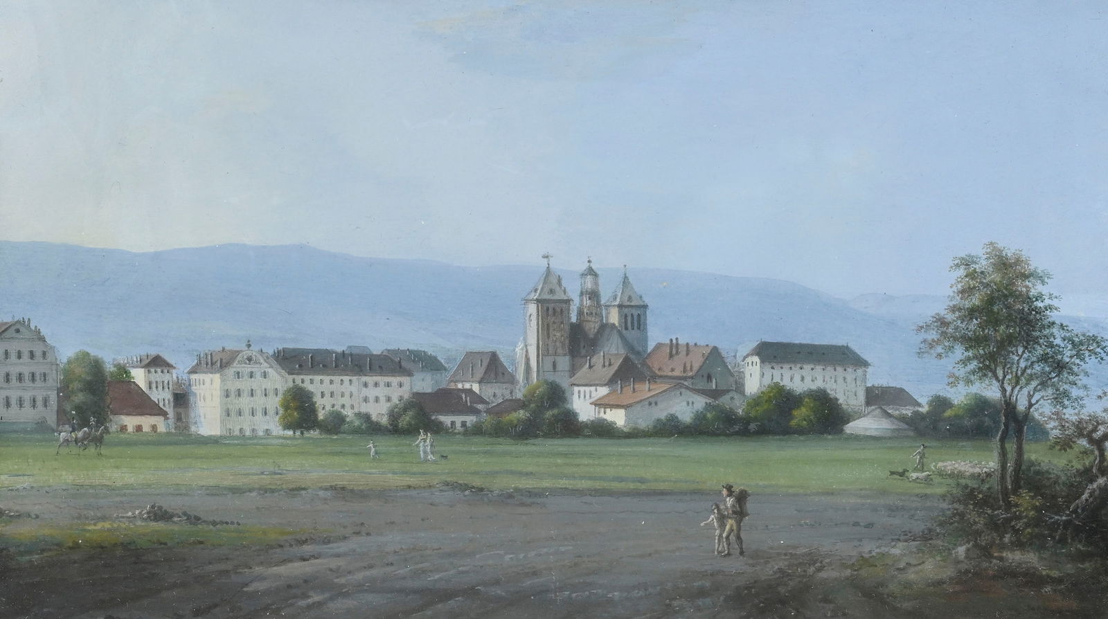 Ecole suisse du XIXe s., "Vue prise à Malagnou du côté Ouest", gouache sur papier, 11: Ecole suisse du XIXe s., "Vue prise à Malagnou du côté Ouest", gouache sur papier, 11x19 cm (à vue) 