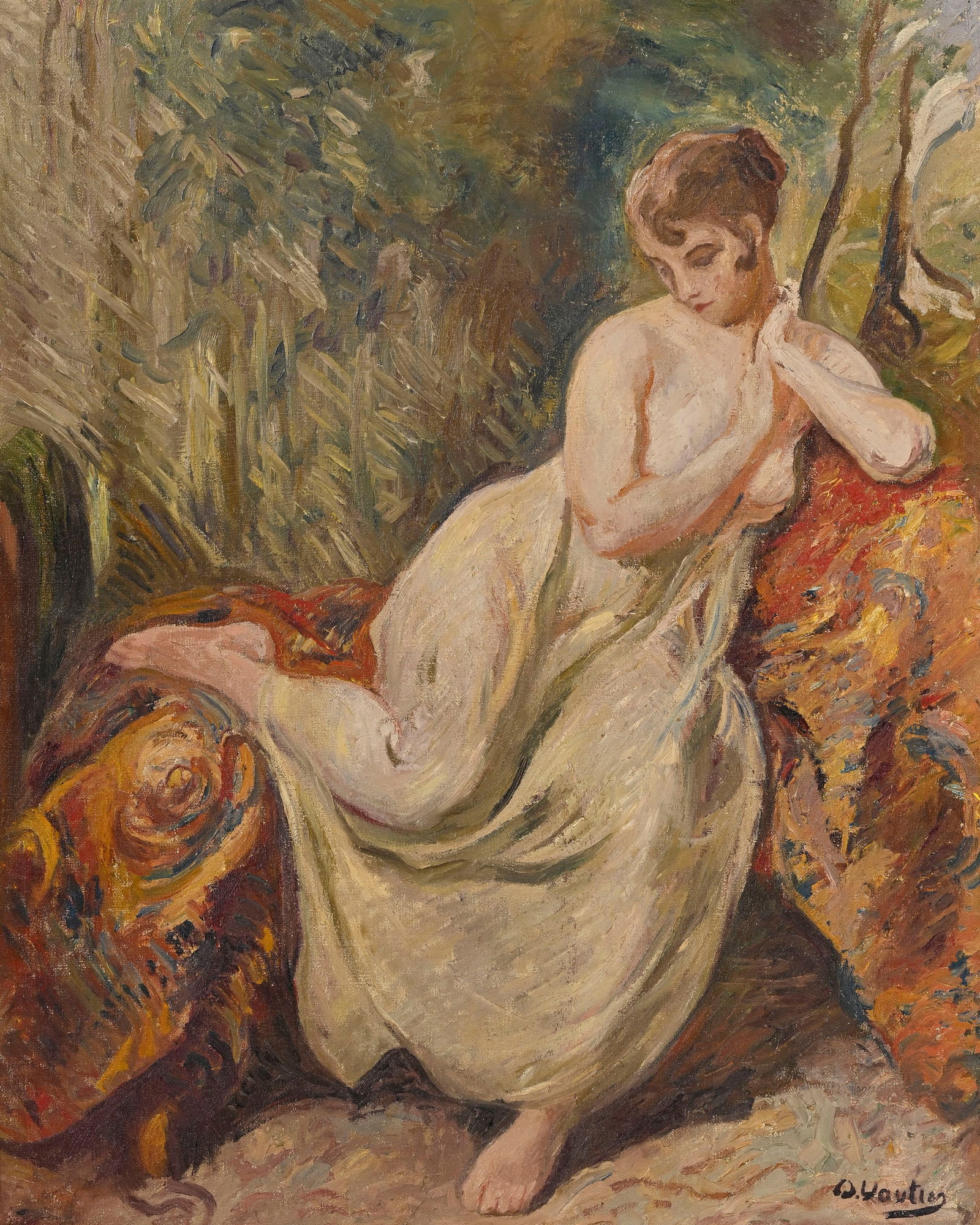 Otto Vautier (1863-1919), "La réflexion de la modèle", huile sur toile, signée, 81x65: Otto Vautier (1863-1919), "La réflexion de la modèle", huile sur toile, signée, 81x65 cm