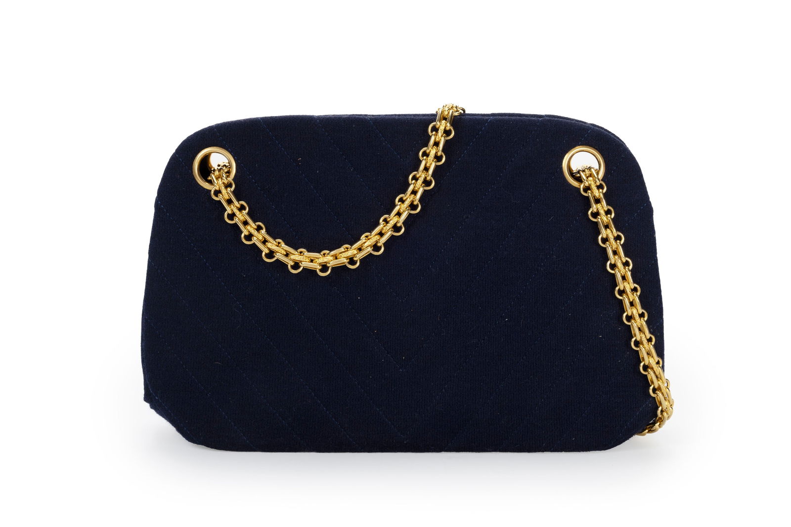 Chanel, sac Mademoiselle en jersey bleu marine matelassé à chevrons, années 1989-1991 - 2