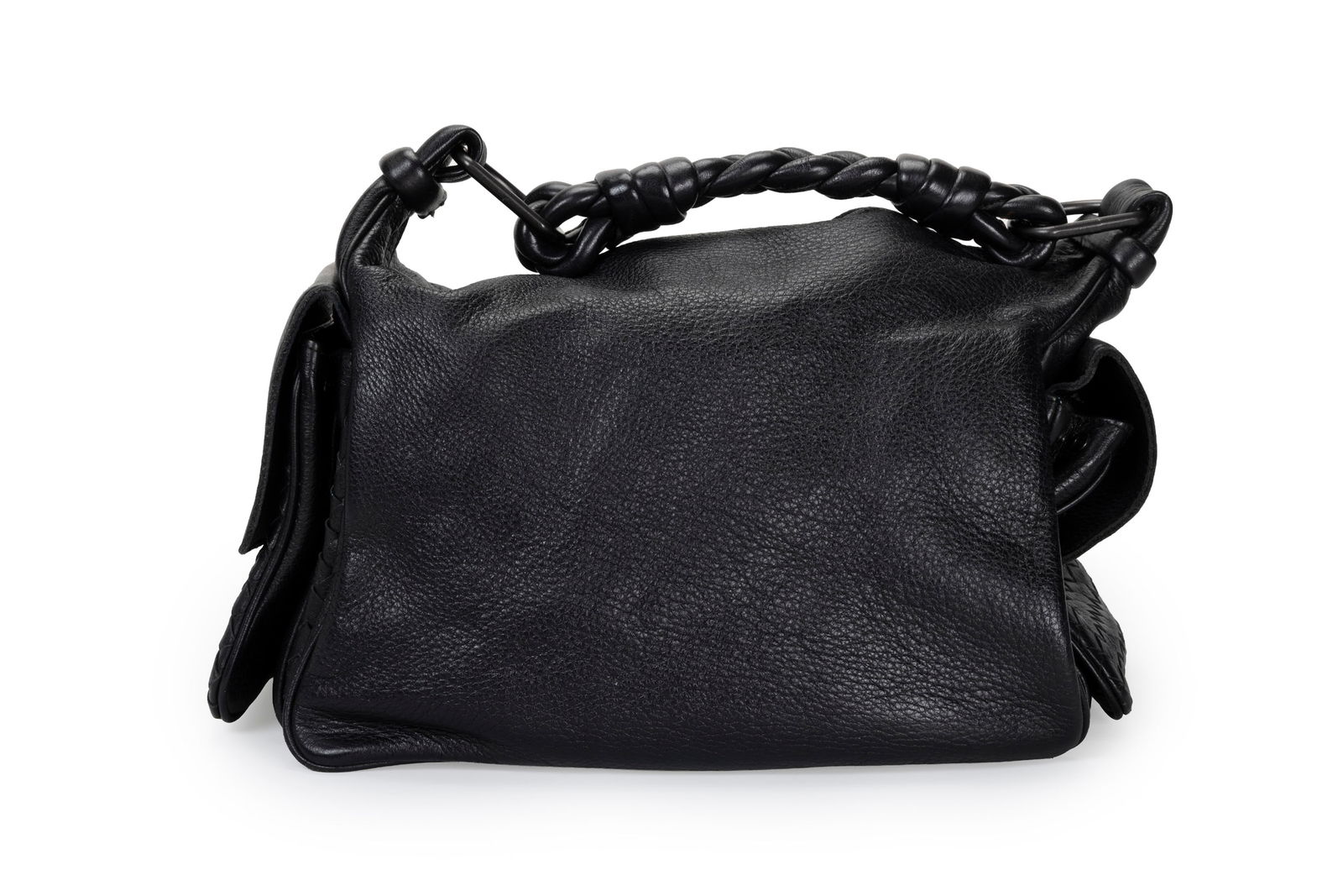 Bottega Veneta, sac Hobo en cuir grainé noir, housse, 20x30 cm: Bottega Veneta, sac Hobo en cuir grainé noir, housse, 20x30 cm 