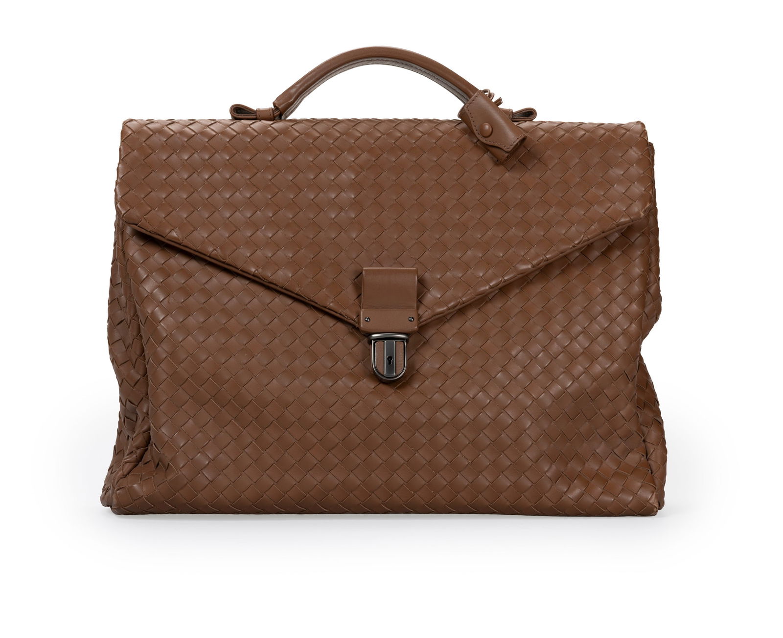 Bottega Veneta, attaché case porte documents en cuir intrecciato nappa de couleur roux, 30x38 c: Bottega Veneta, attaché case porte documents en cuir intrecciato nappa de couleur roux, 30x38 cm 