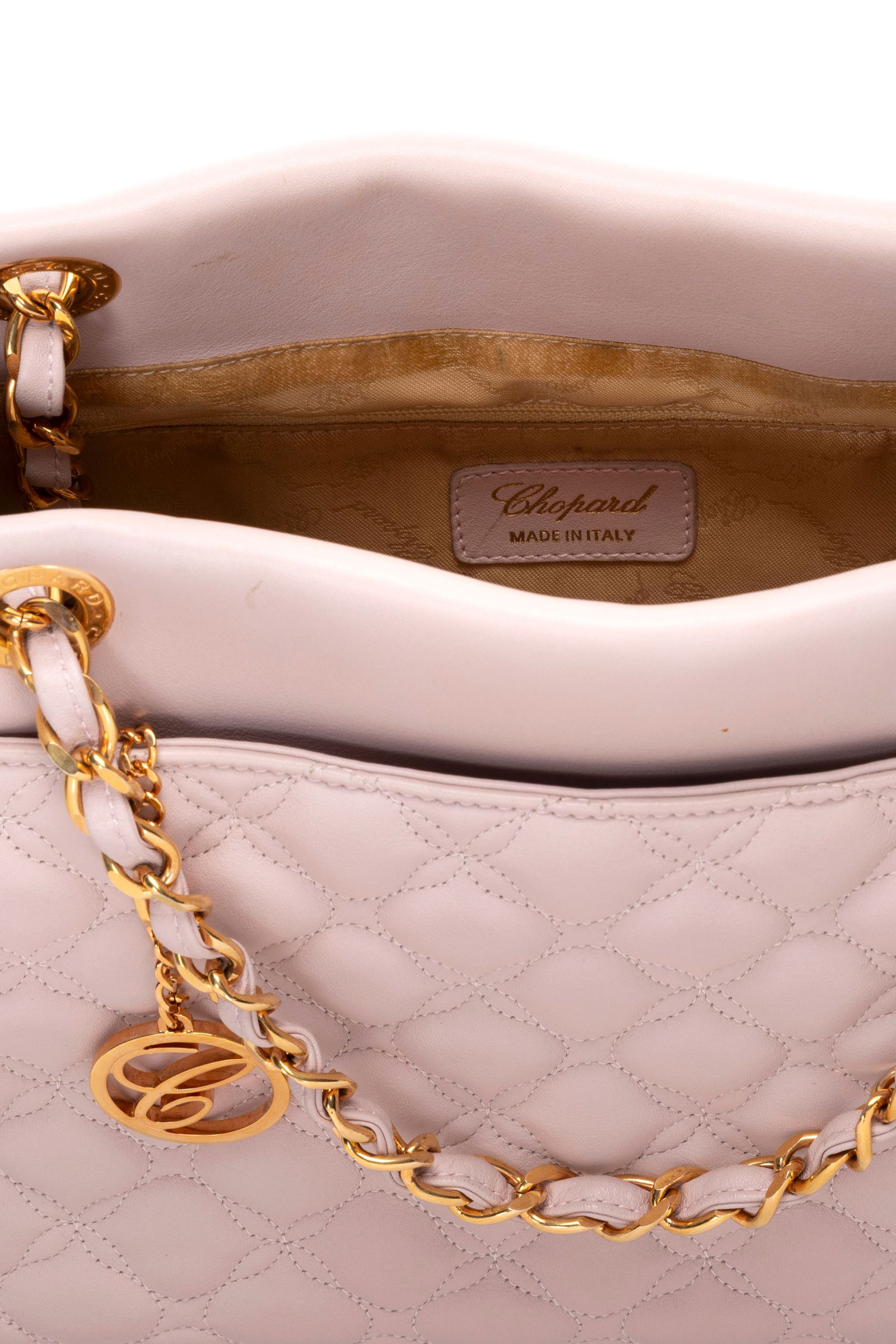 Chopard, sac Cabas Shopper en cuir lilas pale matelassé à médaillons, double bandouli - 3