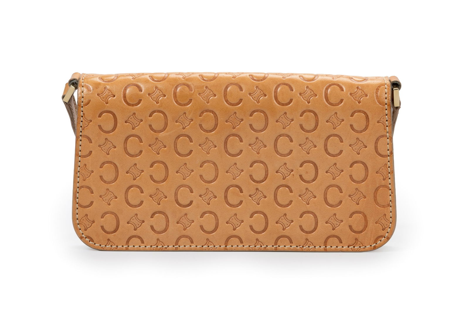 Céline, pochette à rabat vintage en cuir naturel pressé du motif C et le logo Cé - 2