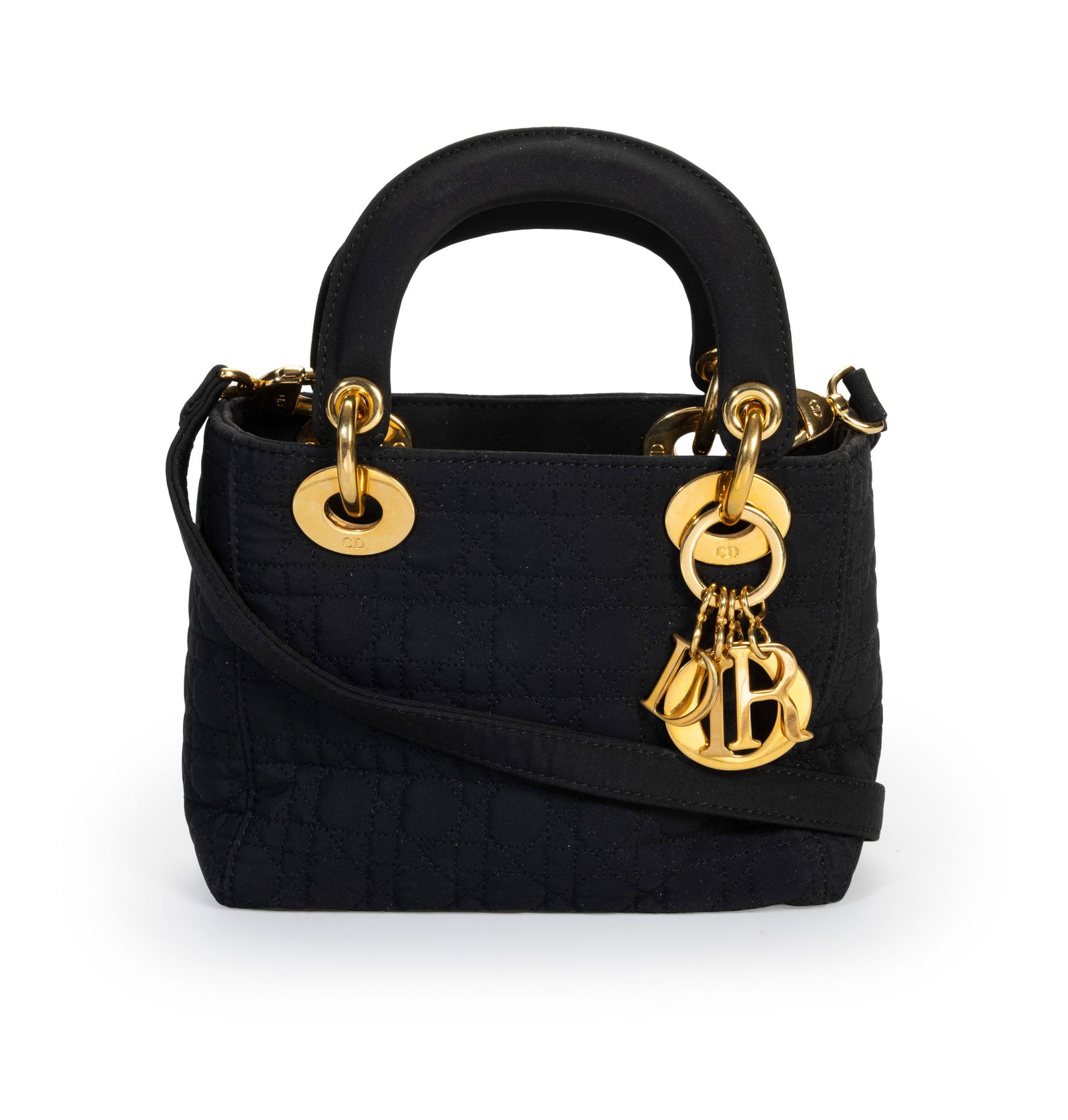 Christian Dior, sac Lady Dior Mini en tissu matelassé cannage noir, bandoulière, 14x17 cm: Christian Dior, sac Lady Dior Mini en tissu matelassé cannage noir, bandoulière, 14x17 cm ConditionBon état pour un ancien modèle Rabat à l'intérieur doublure rouge