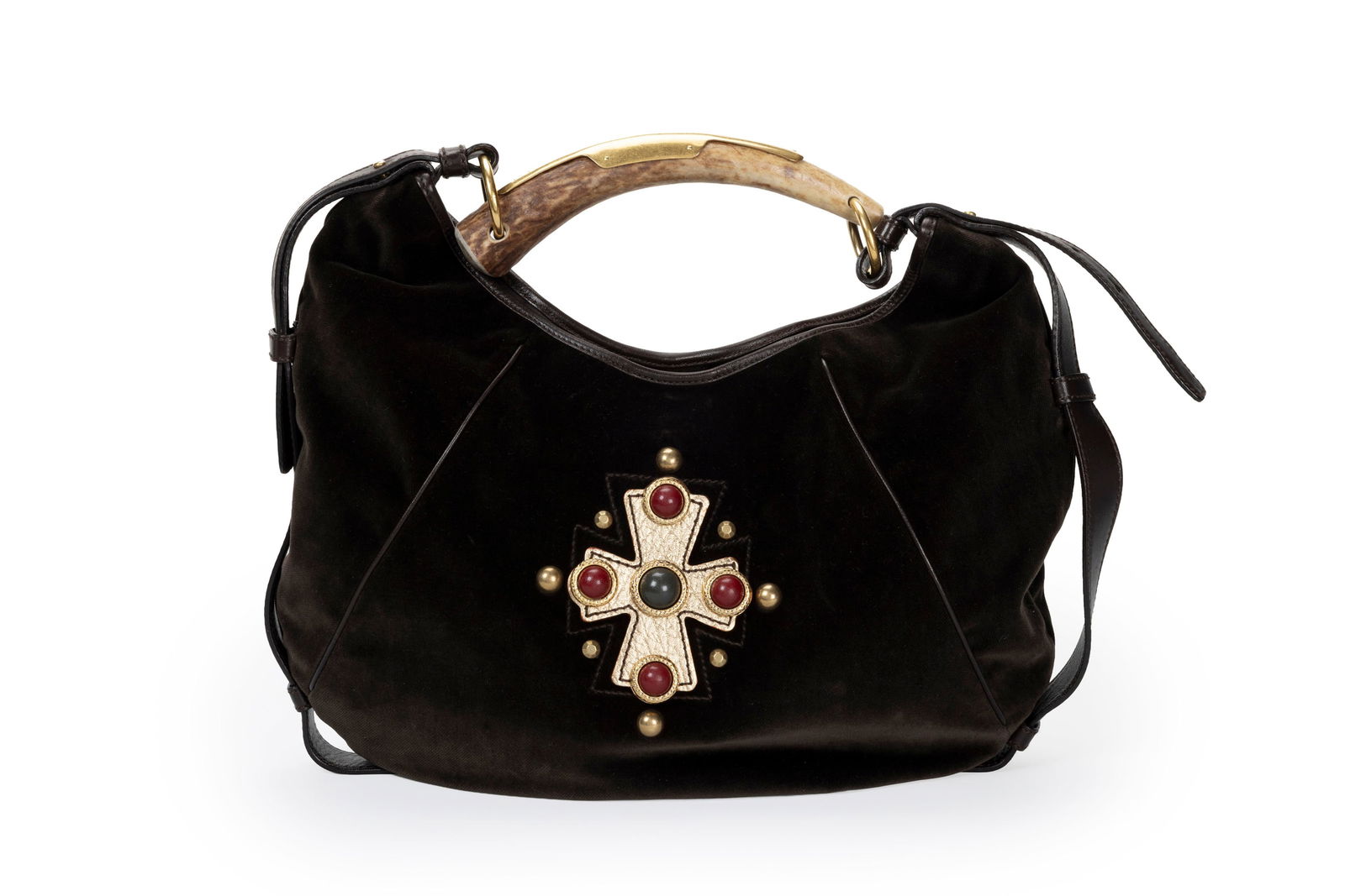 Yves Saint Laurent, sac Mombasa en velours marron foncé de Tom Ford, poignée en corne, c&# - 2