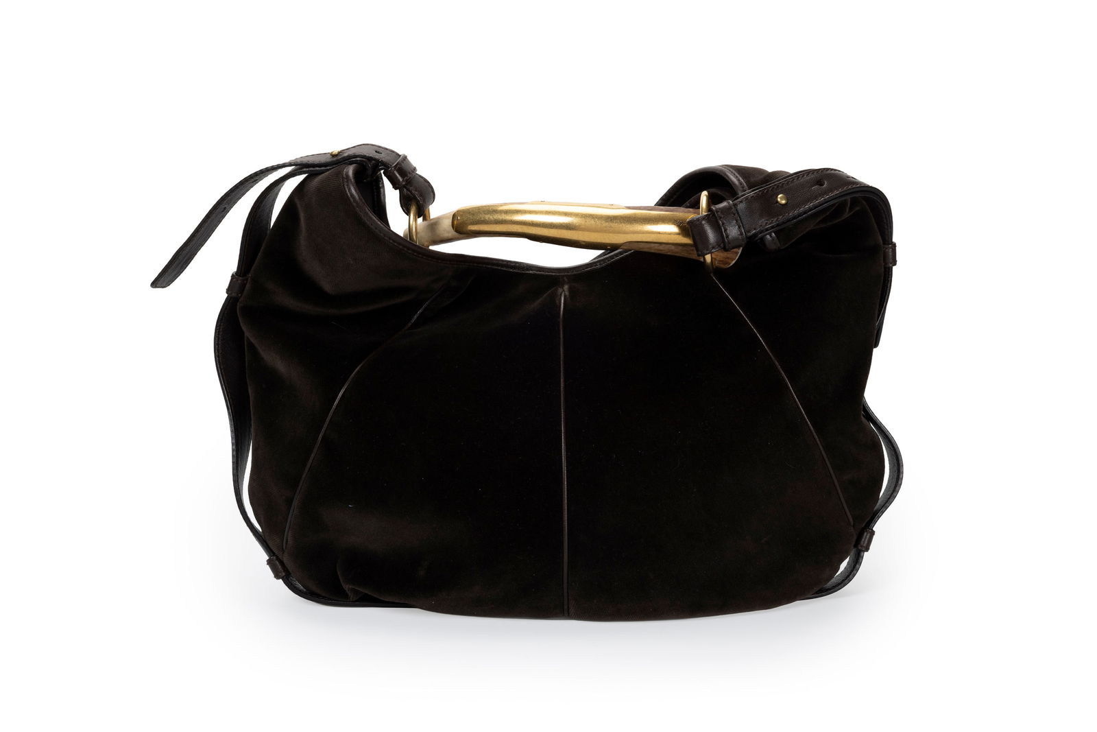 Yves Saint Laurent, sac Mombasa en velours marron foncé de Tom Ford, poignée en corne, c&# - 3