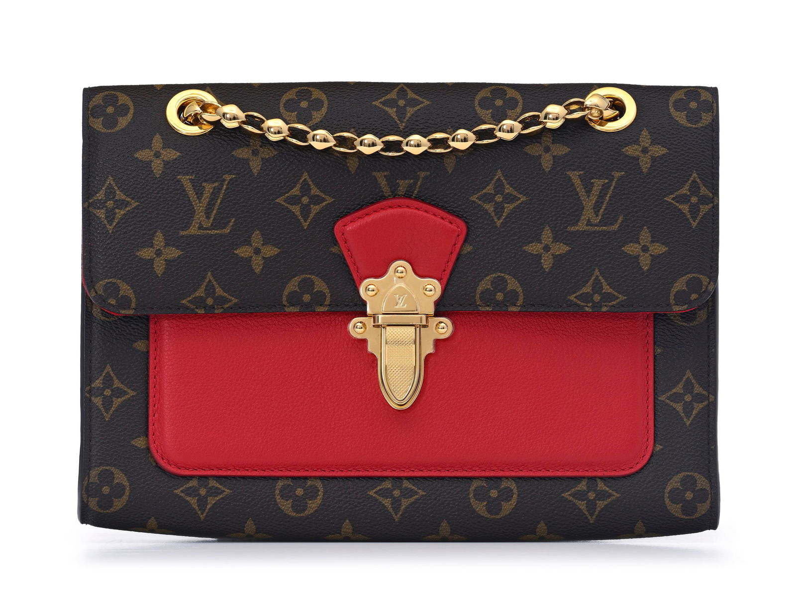Louis Vuitton, sac Victoire en toile enduite Monogram et cuir rouge cerise, intérieur en alcant (1 of 5)
