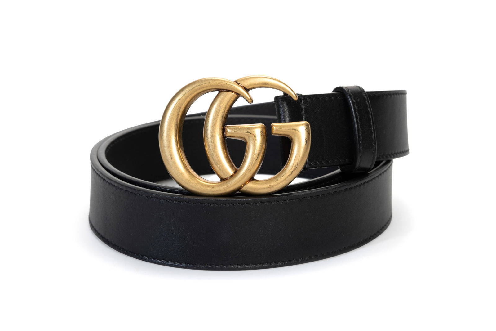 Gucci, ceinture GG Marmont 30 mm en cuir noir, boucle en métal brossé couleur doré, T: Gucci, ceinture GG Marmont 30 mm en cuir noir, boucle en métal brossé couleur doré, T80 Condition Très bon état - peu porté