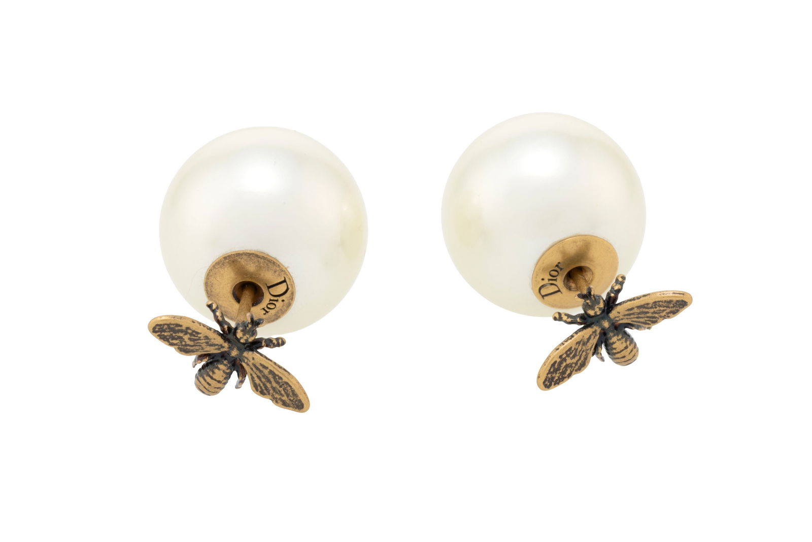 Christian Dior, paire de clous d'oreilles Tribal perles avec abeilles, pochette, boîte, total l - 2