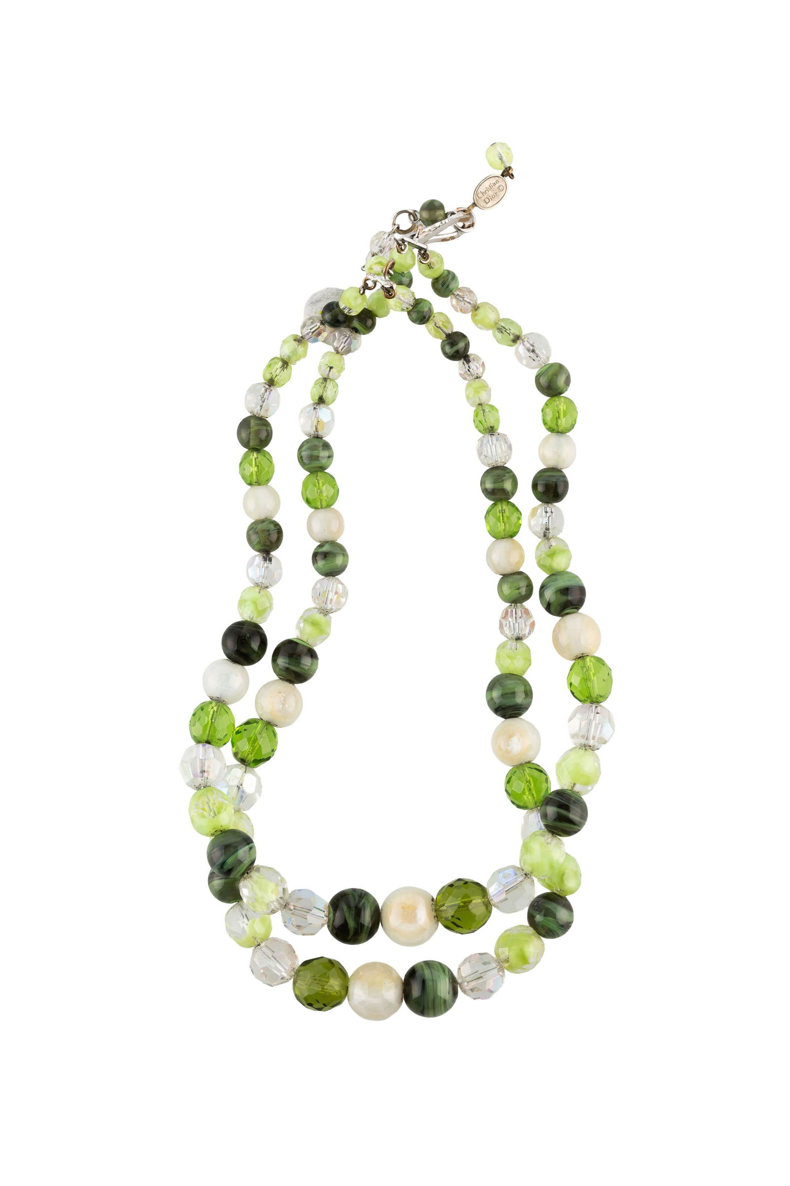 Christian Dior, collier tour du coup à deux rangs de billes vertes fantaisies facettés et  (1 of 1)