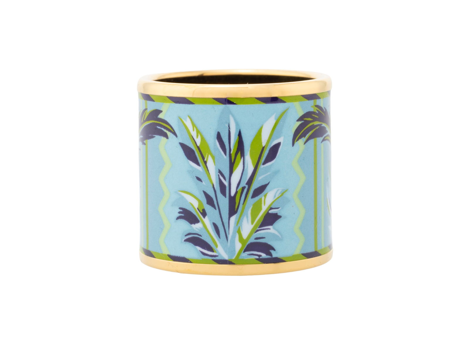 Hermès, anneau de carré en métal doré et émail imprimé Plumes sur fond - 2