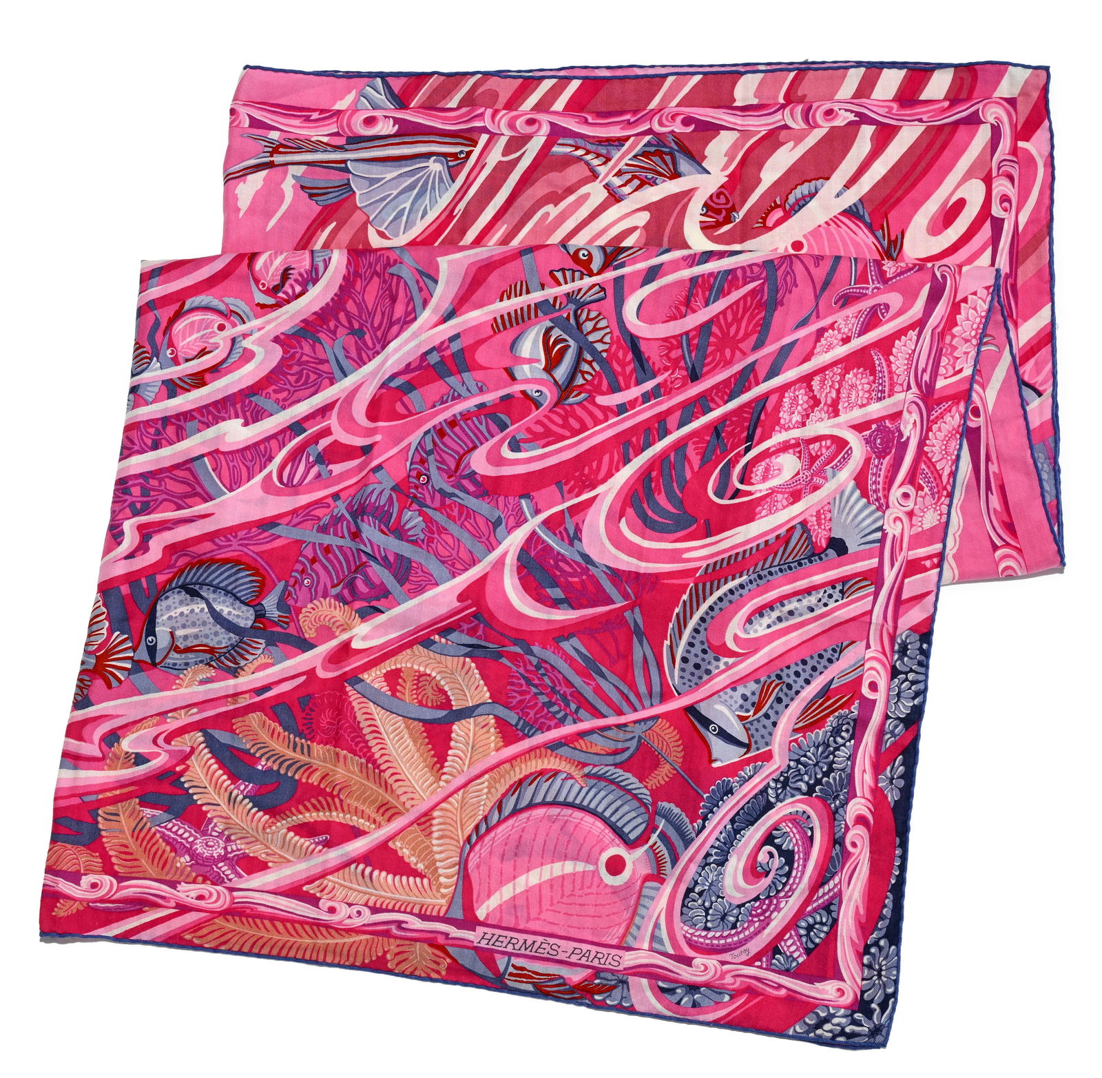 Hermès, châle en cachemire et soie imprimé: de la mer au ciel, boîte, 140 x140 c (1 of 1)