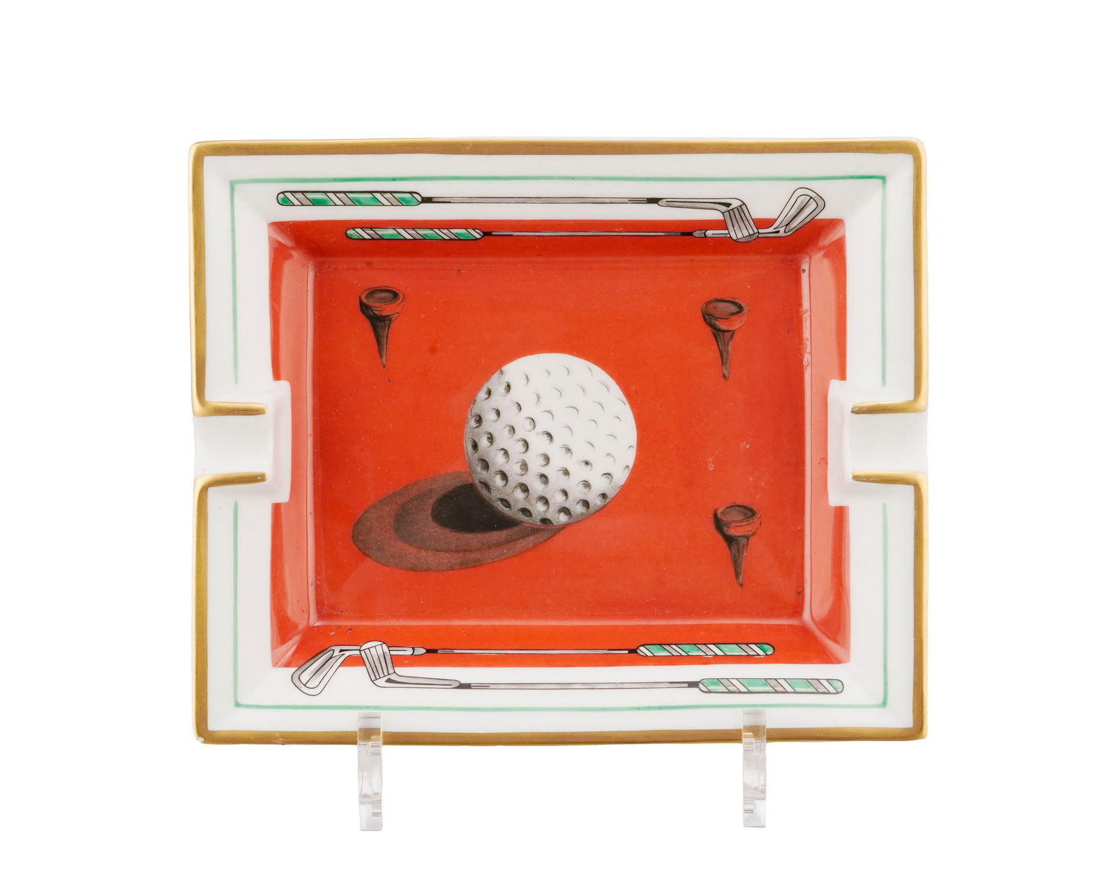 Vide-poche cendrier en porcelaine, Hermès, Paris, à décor de balle de golf, 19x16 cm (1 of 2)