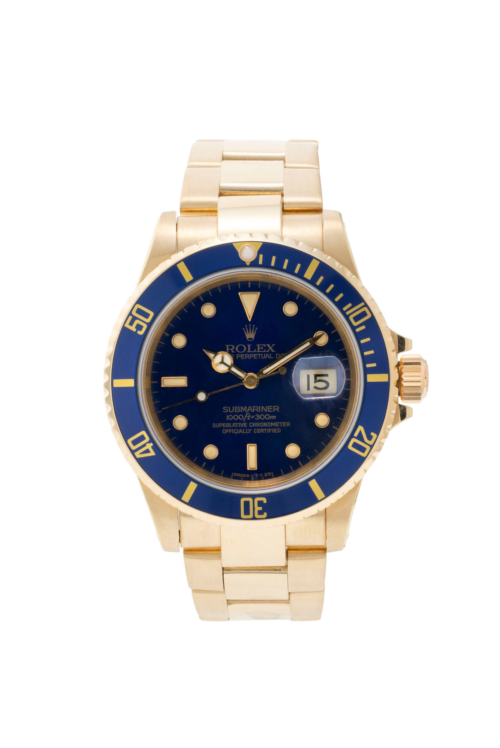 Rolex, Submariner, réf. 16618/16610, montre-bracelet en or 750, circa 1991 Mouvement: cal. 31: Rolex, Submariner, réf. 16618/16610, montre-bracelet en or 750, circa 1991 Mouvement: cal. 3135, automatique, 31 rubis, n°6137915 Boîtier: n°N269268, diam. 40 mm, lunette tournante