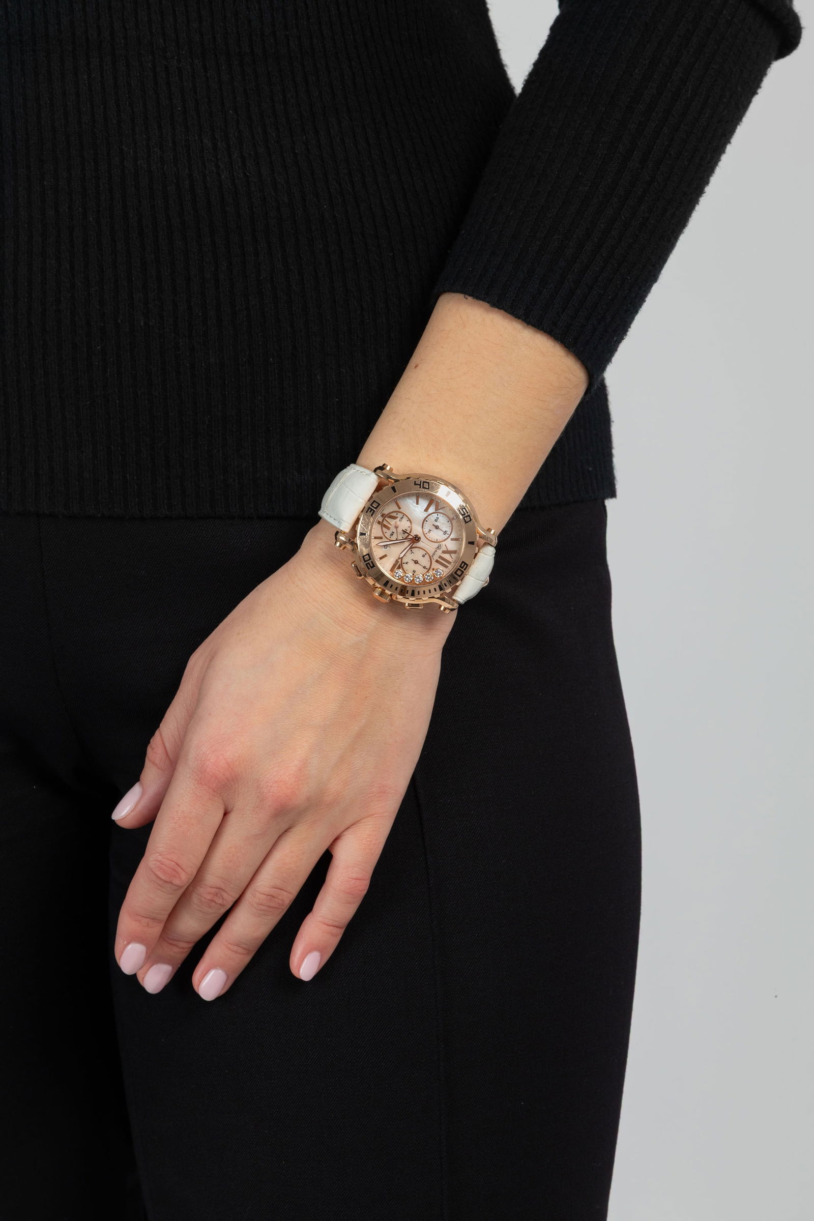 Chopard, Happy Sport, réf. 1269, montre chronographe en or rose 750 ornée d'un cadran en n - 4