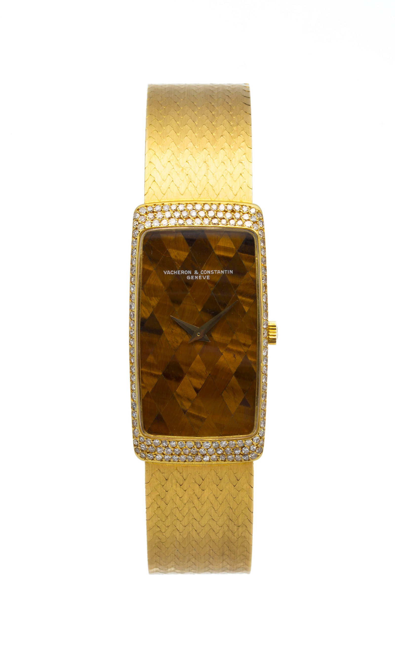 Vacheron & Constantin, montre-bracelet en or 750 sertie de diamants, cadran orné en marquet: Vacheron & Constantin, montre-bracelet en or 750 sertie de diamants, cadran orné en marqueterie d'œil-de-tigre, années 1970-80Mouvement: cal. 1050/B, mécanique, 20 rubis, n