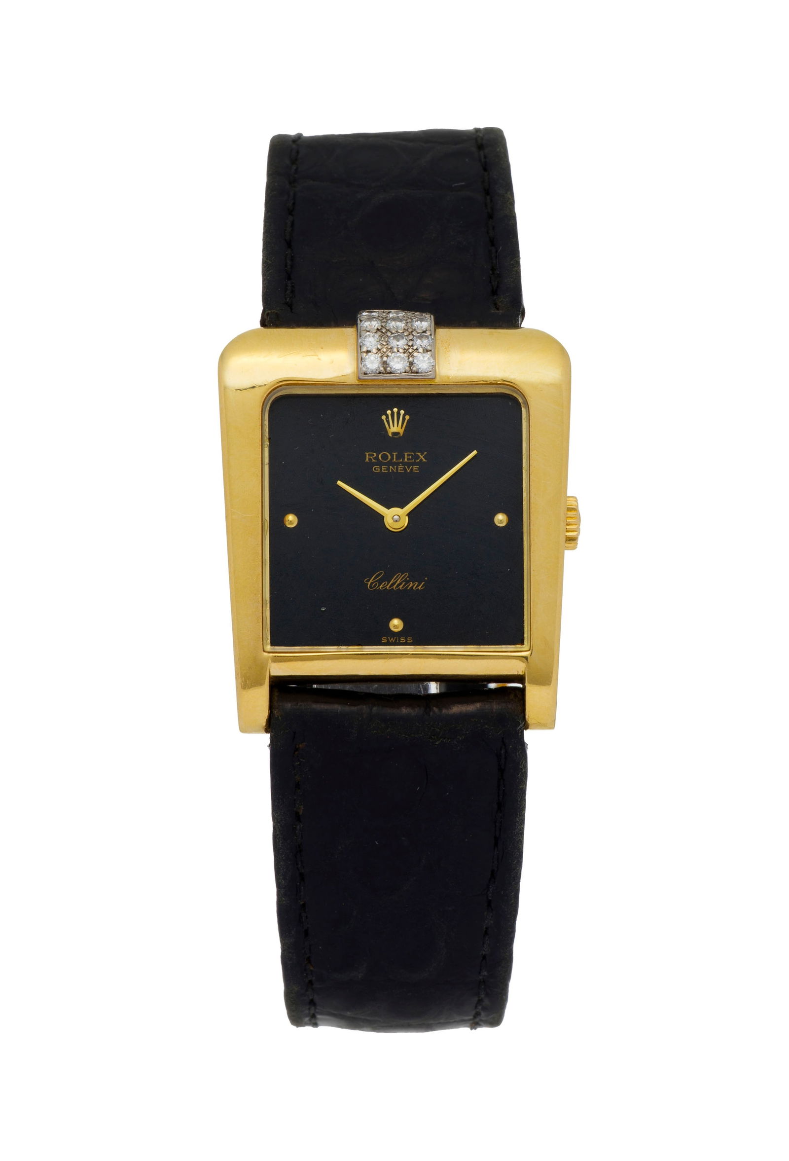 Rolex, Cellini, réf. 4100, montre 2 ors 750 sertie de diamants, circa 1978 Mouvement: cal. 16: Rolex, Cellini, réf. 4100, montre 2 ors 750 sertie de diamants, circa 1978 Mouvement: cal. 1602, mécanique, 20 rubis, n°E 068012 Boîtier: n°4300817, larg. 25 mm Bracelet