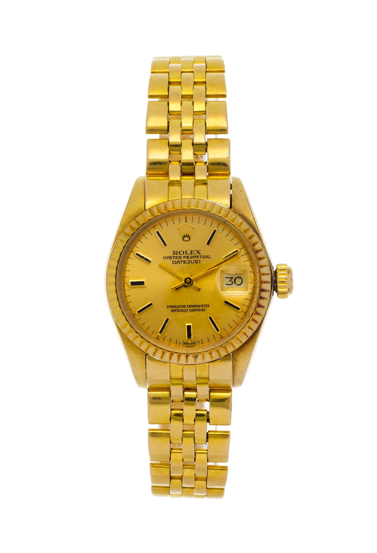 Rolex, Datejust, réf. 6917/6900, montre-bracelet en or 750, circa 1979 Mouvement: cal. 2030, : Rolex, Datejust, réf. 6917/6900, montre-bracelet en or 750, circa 1979 Mouvement: cal. 2030, automatique, 28 rubis, n°92274 Boîtier: n°5964130, diam. 26 mm Complication: date