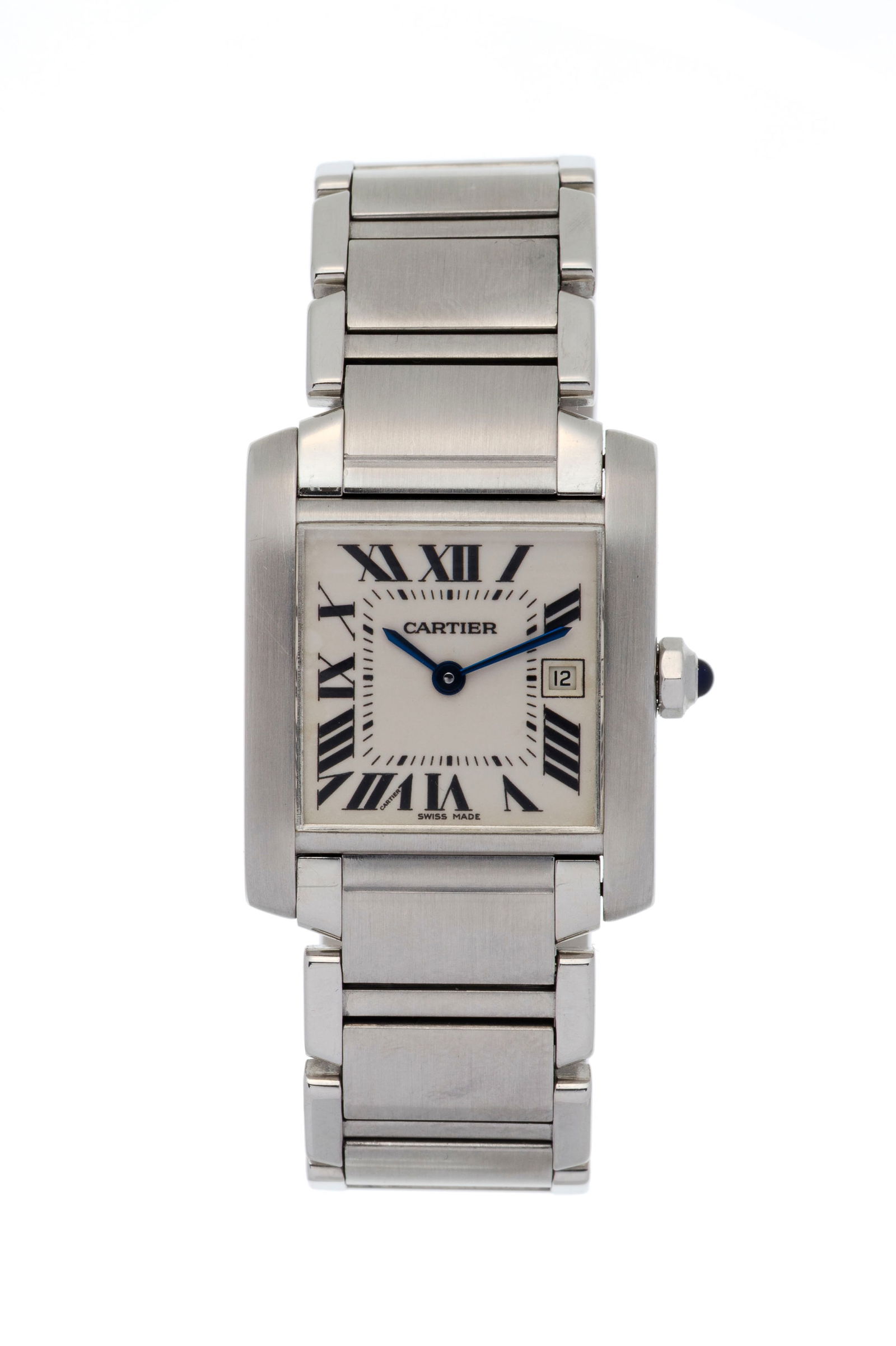 Cartier, Tank Française, réf. 2465, montre-bracelet en acier Mouvement: cal. 175N, quart: Cartier, Tank Française, réf. 2465, montre-bracelet en acier Mouvement: cal. 175N, quartz, 8 rubis Boîtier: n°527188CD, larg. 25 mm Complication: date à guichet Signature: