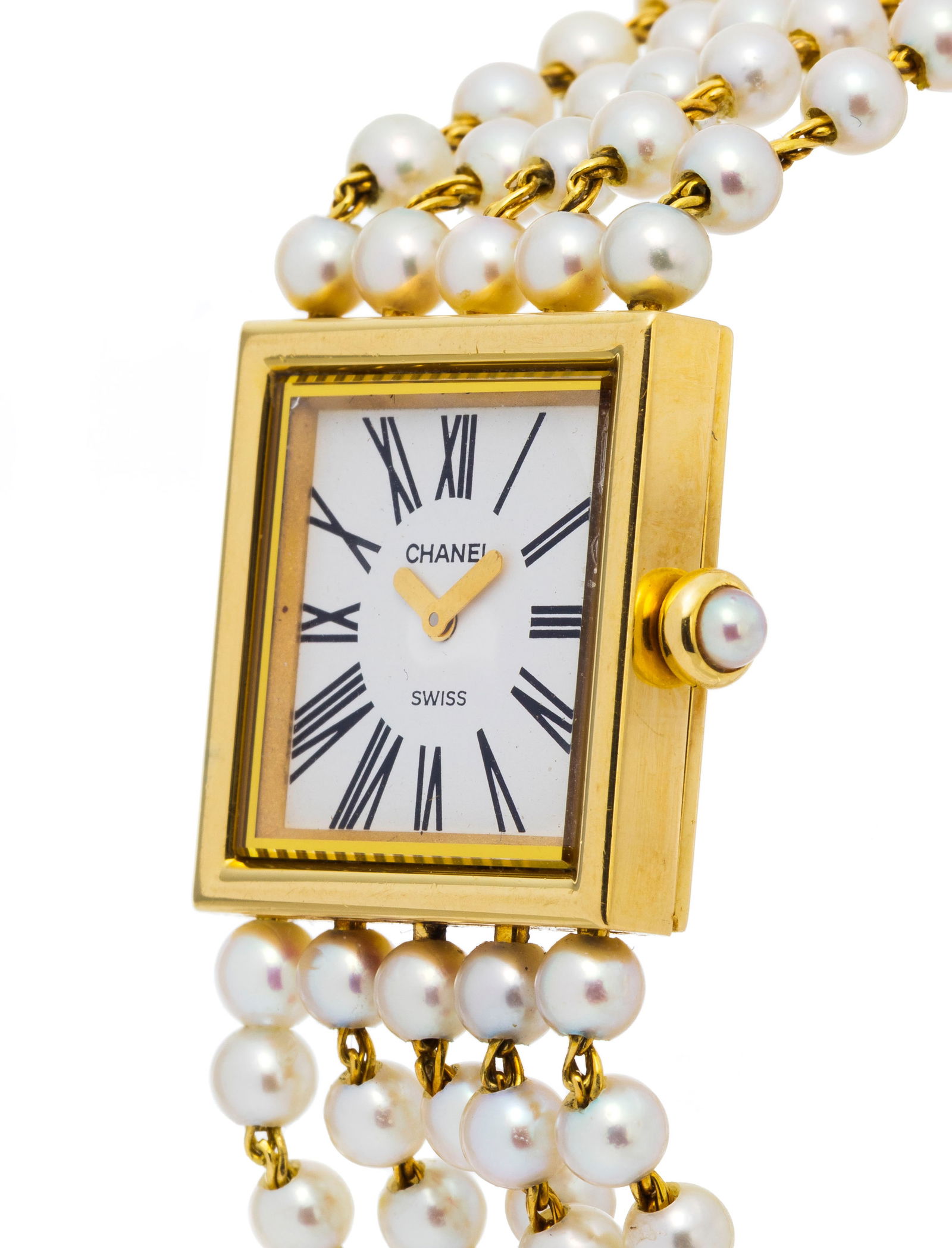 Chanel, Mademoiselle, montre en or 750 et 5 rangées de perles de culture, années 1980-90  - 2