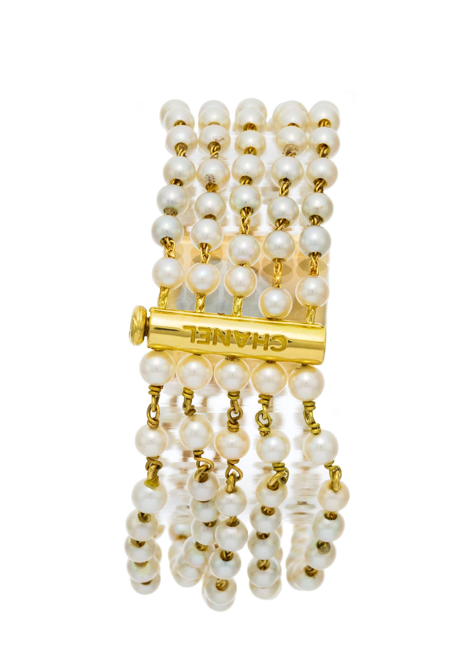 Chanel, Mademoiselle, montre en or 750 et 5 rangées de perles de culture, années 1980-90  - 3