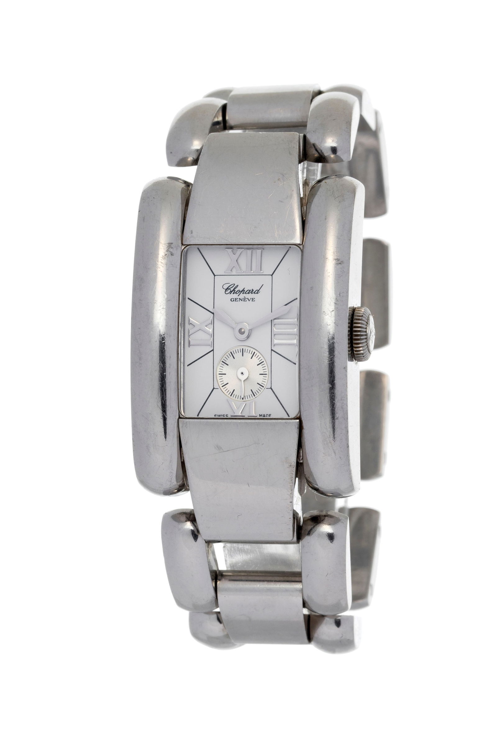 Chopard, Strada, réf. 8357, montre-bracelet petite seconde en acier Mouvement: cal. ETA 980.: Chopard, Strada, réf. 8357, montre-bracelet petite seconde en acier Mouvement: cal. ETA 980.153, quartz, 11 rubis Boîtier: n°698273, larg. 24 mm Complication: compteur subsidiaire pour