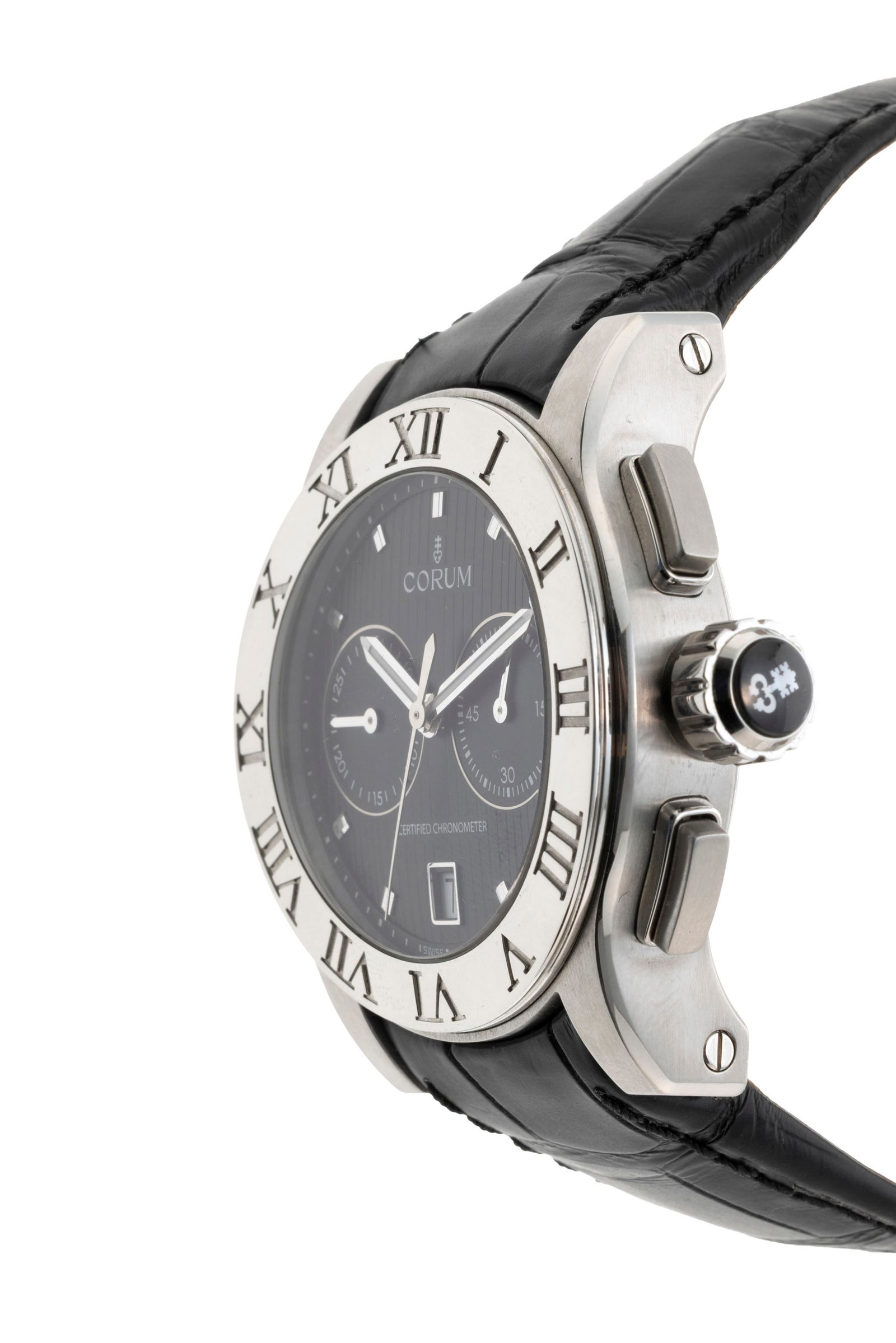 Corum, Romulus, réf. 02.0012, Ed. Limitée n°A0796/1500, montre chronographe en acier  - 2