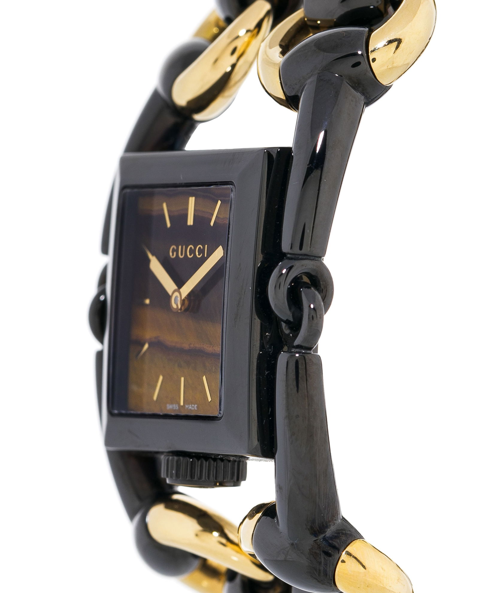 Gucci, Signoria, réf. 116.3, montre-bracelet en métal noirci et doré ornée d'un  - 2