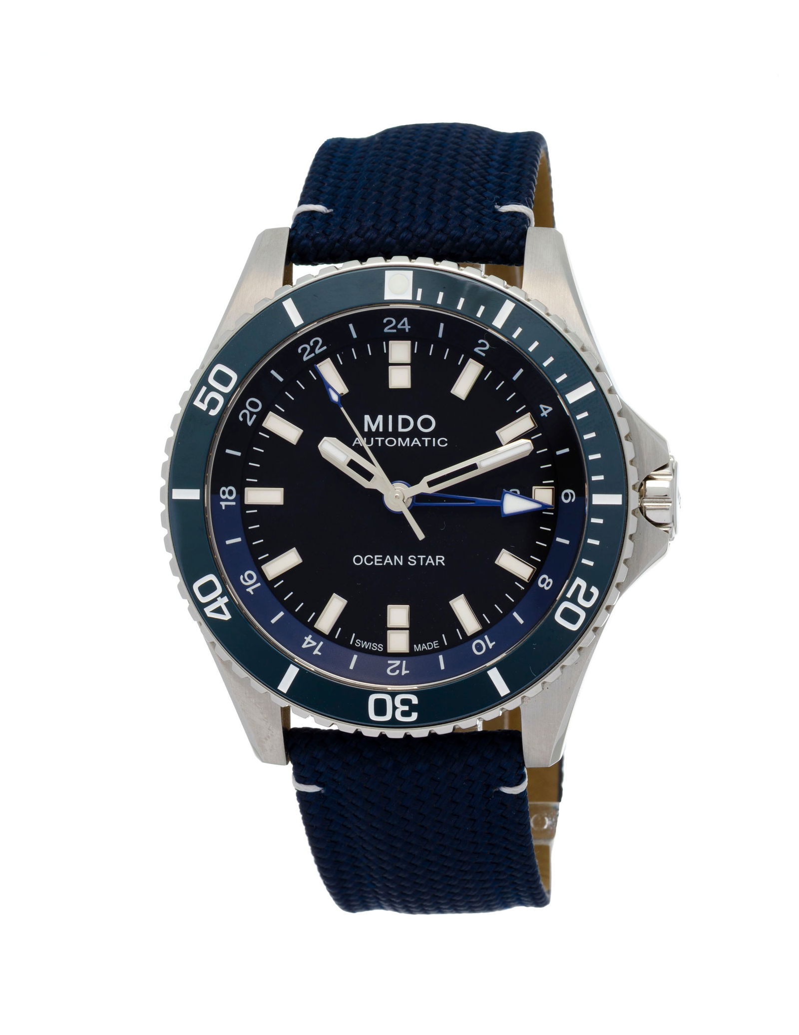 Mido, Ocean Star, réf. M026629A, montre en acier avec indication d'un deuxième fuseau hora: Mido, Ocean Star, réf. M026629A, montre en acier avec indication d'un deuxième fuseau horaire, circa 2021 Mouvement: cal. 80/ETA CO7621, automatique, 25 rubis Boîtier: n°MR3 J0J PG