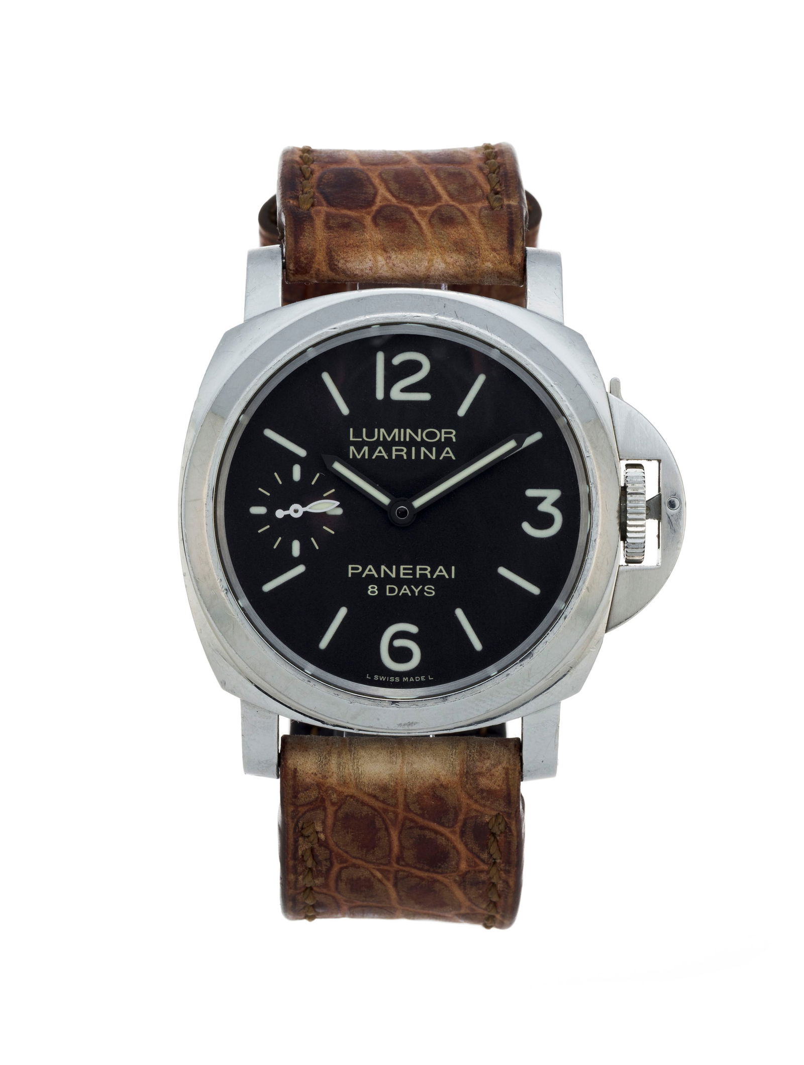 Panerai, Luminor Marina 8 Days, réf. OP 6937, Ed. Limitée n°S0583/2000, montre petite: Panerai, Luminor Marina 8 Days, réf. OP 6937, Ed. Limitée n°S0583/2000, montre petite seconde en acier Mouvement: cal. P.5000, mécanique, 21 rubis, n°042921 Boîtier: