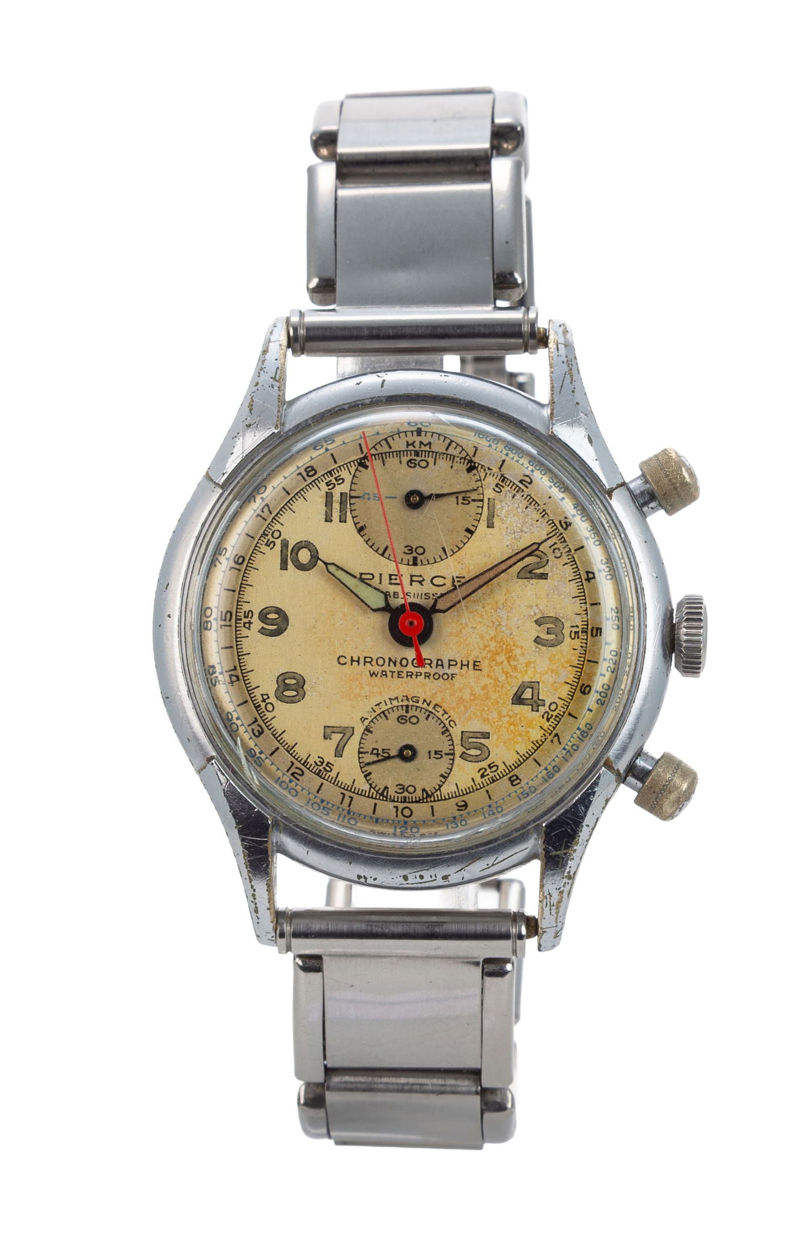 Pierce, montre chronographe en acier, années 1940-50 Mouvement: mécanique, 17 rubis Bo (1 of 4)