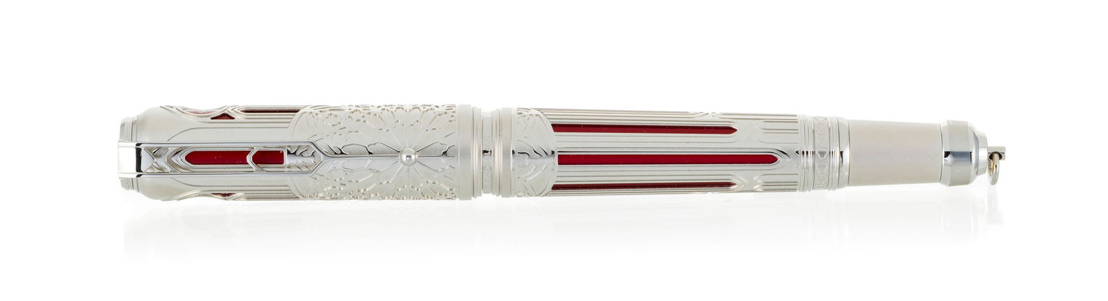 Montblanc, Writers Edition, Homage to Victor Hugo, A tribute to the novel "Notre-Dame de Paris", Ed.: Montblanc, Writers Edition, Homage to Victor Hugo, A tribute to the novel "Notre-Dame de Paris", Ed. Limitée n°RB0013/1831, rollerball plaqué platine et laque rouge reprenant des