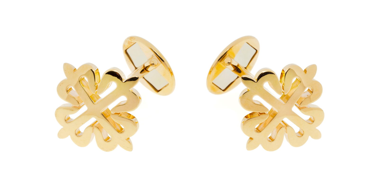 Patek Philippe, paire de boutons de manchette or rose 750 décorés de la croix de Calatrava: Patek Philippe, paire de boutons de manchette or rose 750 décorés de la croix de Calatrava, signés, h. 2 cm, 17g ConditionTrès bon état de conservation général. 