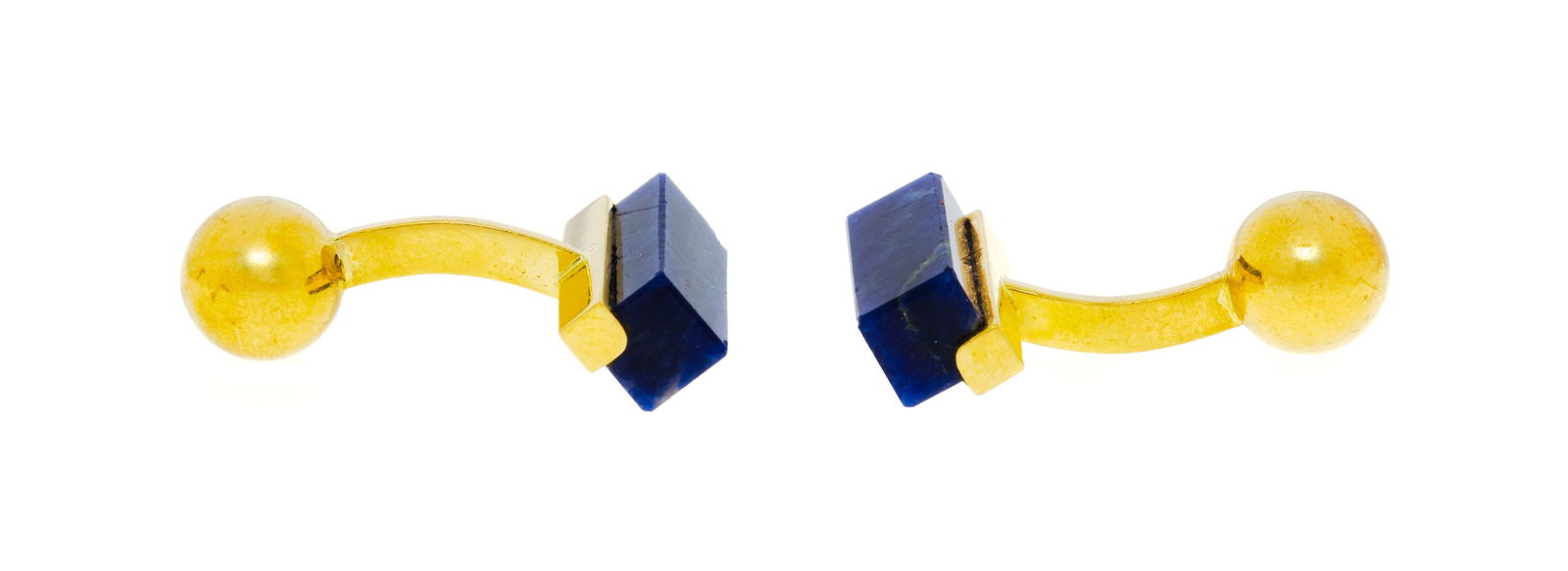 Pierre Cardin, paire de boutons de manchette or 750 ornés de bâtonnets de sodalite, sign&# - 2