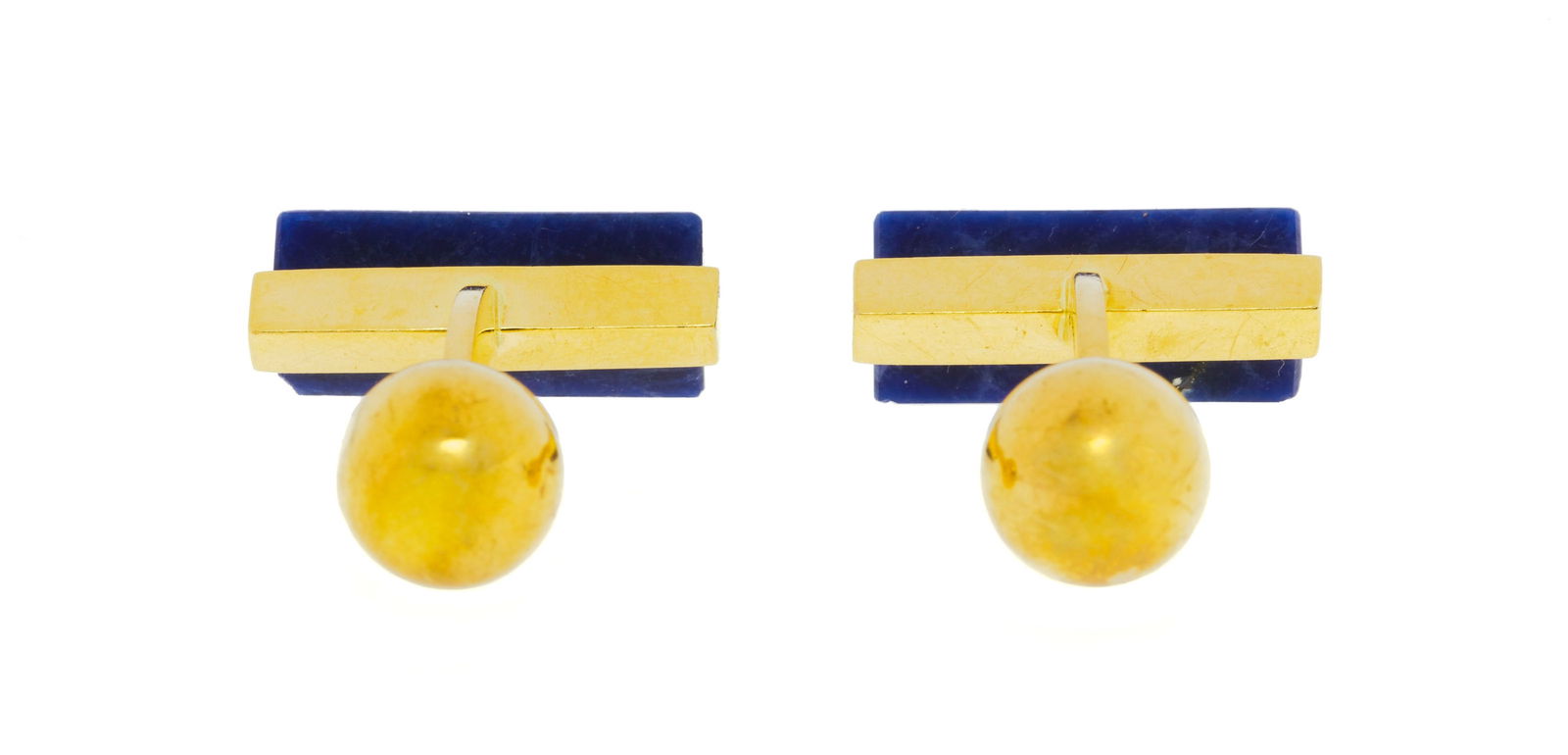 Pierre Cardin, paire de boutons de manchette or 750 ornés de bâtonnets de sodalite, sign&# - 4