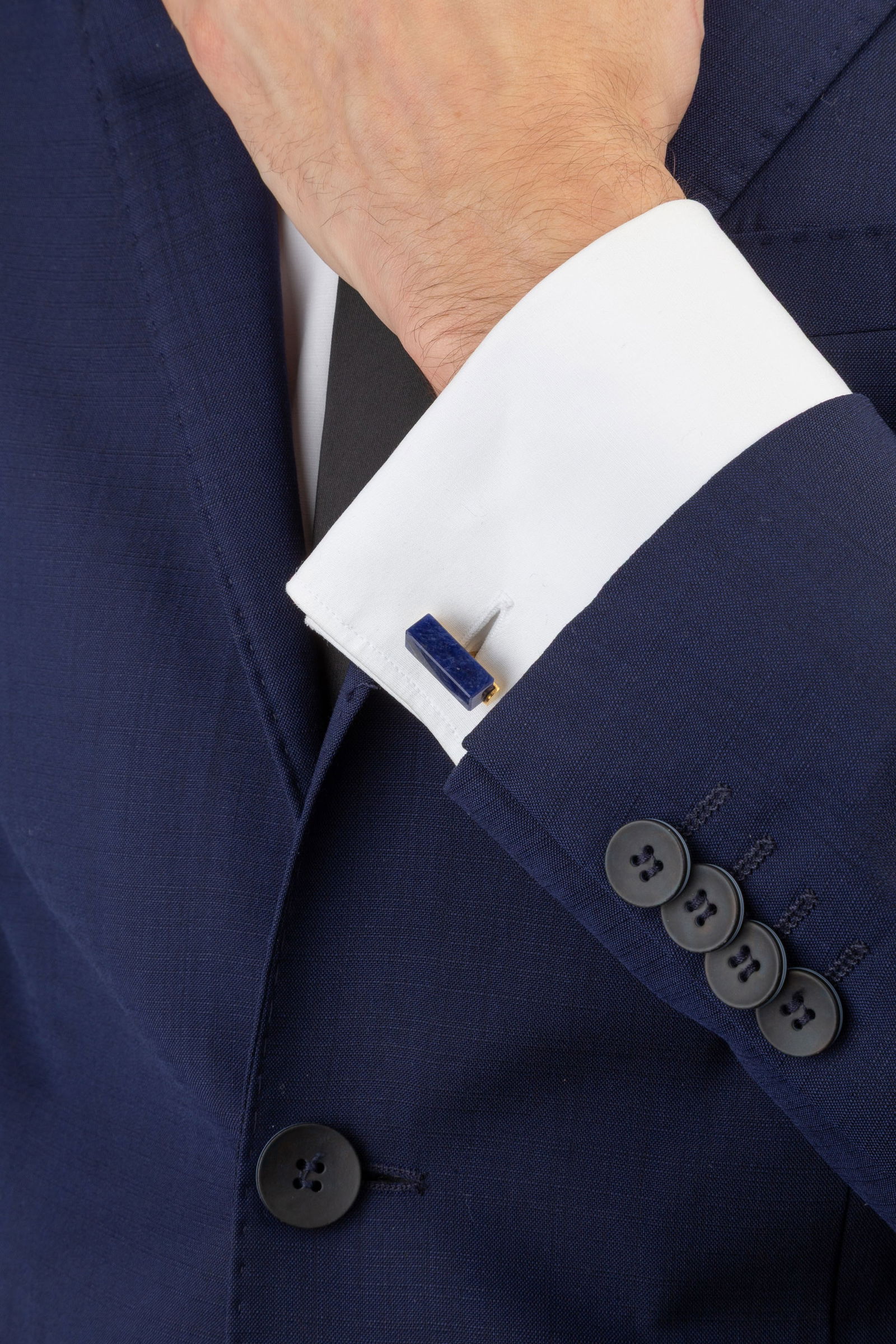 Pierre Cardin, paire de boutons de manchette or 750 ornés de bâtonnets de sodalite, sign&# - 5