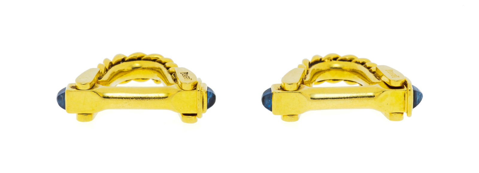 Piaget, paire de boutons de manchette or 750 sertis de saphirs taille pain de sucre, signés, h. - 3