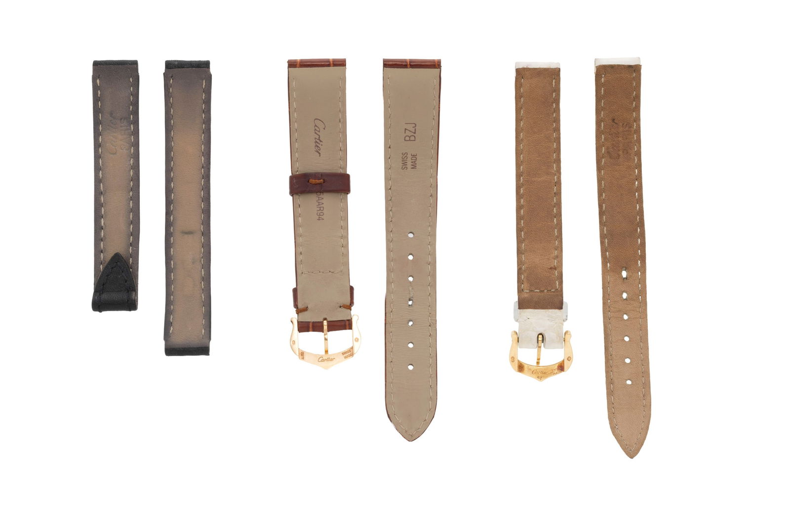 Cartier, lot de 2 boucles ardillons en or 750 et 3 bracelets respectivement en croco blanc, croco ma - 2