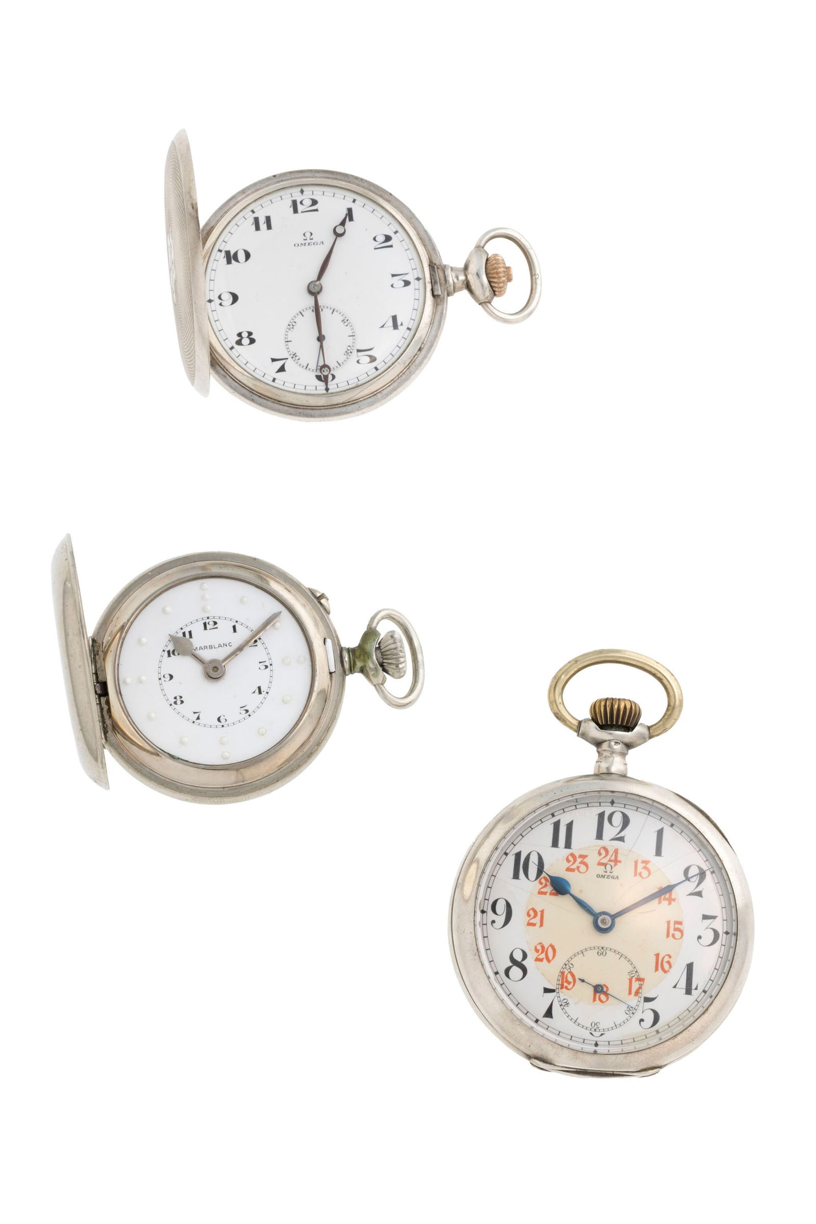 Omega, lot de 2 montres de poche petites secondes en argent Mouvements: mécanique Boît (1 of 3)