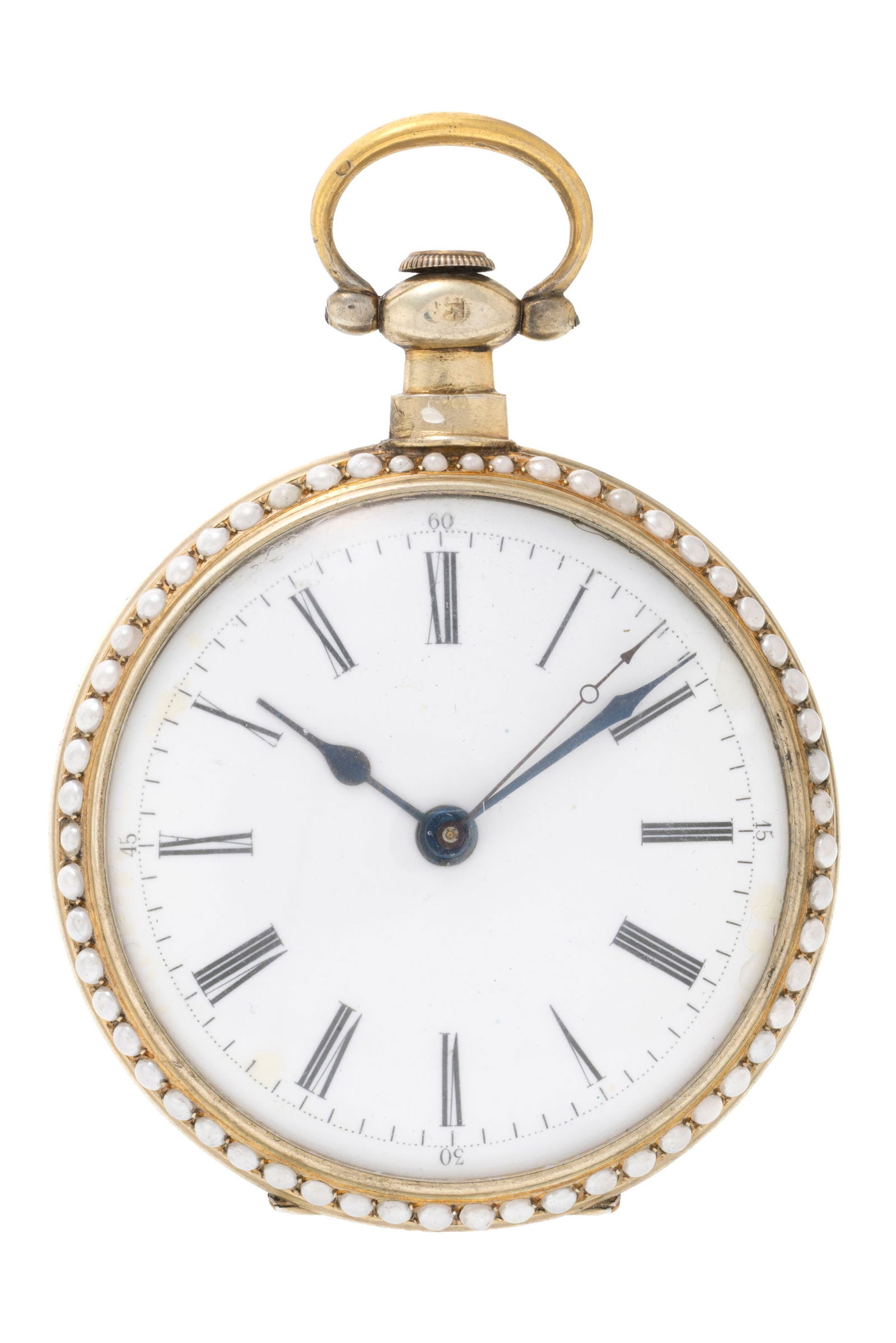 Bovet pour le marché chinois, montre de poche en argent et laiton avec le mouvement entièr: Bovet pour le marché chinois, montre de poche en argent et laiton avec le mouvement entièrement ciselé ornée d'un portrait d'une élégante réhaussé de demi perle