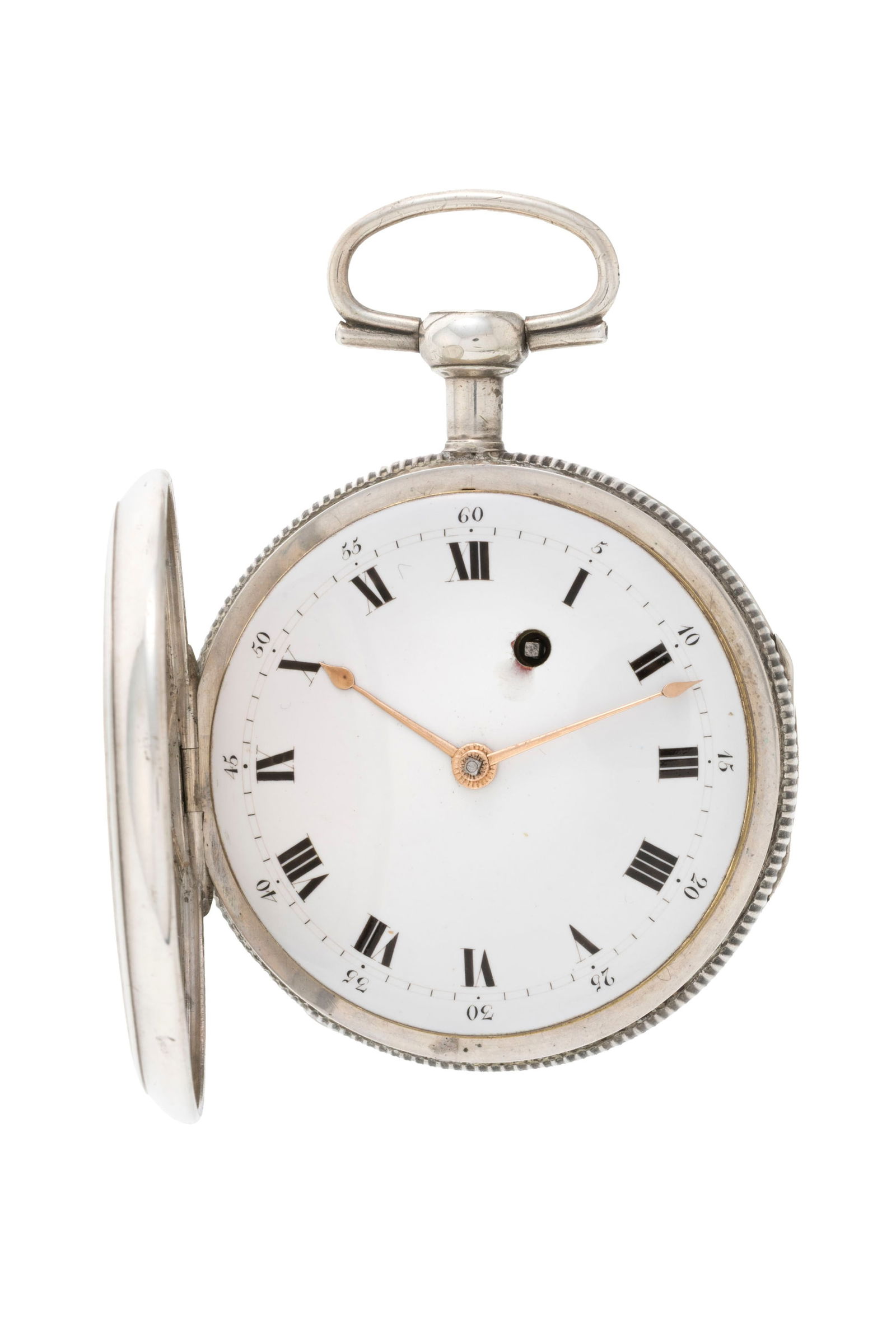 Montre de poche à double face en argent avec une face ornée d'un faux pendule Mouvement: - 2